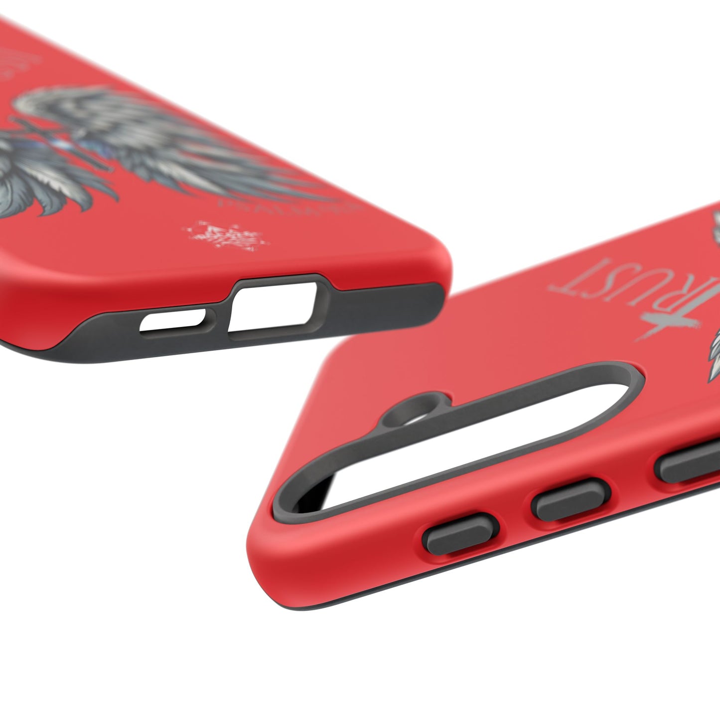 Wings Series Red Phone Case - Trust, Psalm 91:4 Design, Inspirational Gift, Christian Accessories, Spiritual Protection, Encouragement