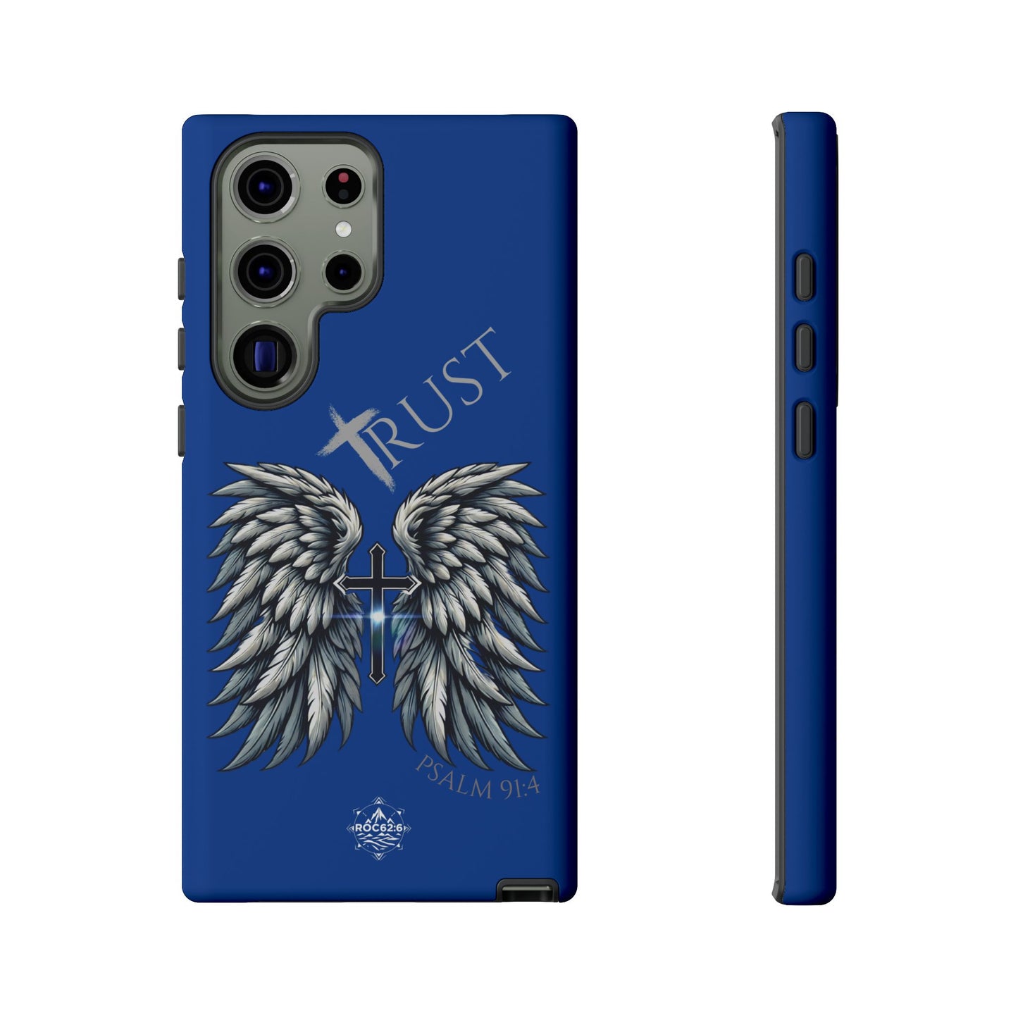 Wings Series Blue Phone Case - Trust, Psalm 91:4 Design, Inspirational Gift, Christian Accessories, Spiritual Protection, Encouragement