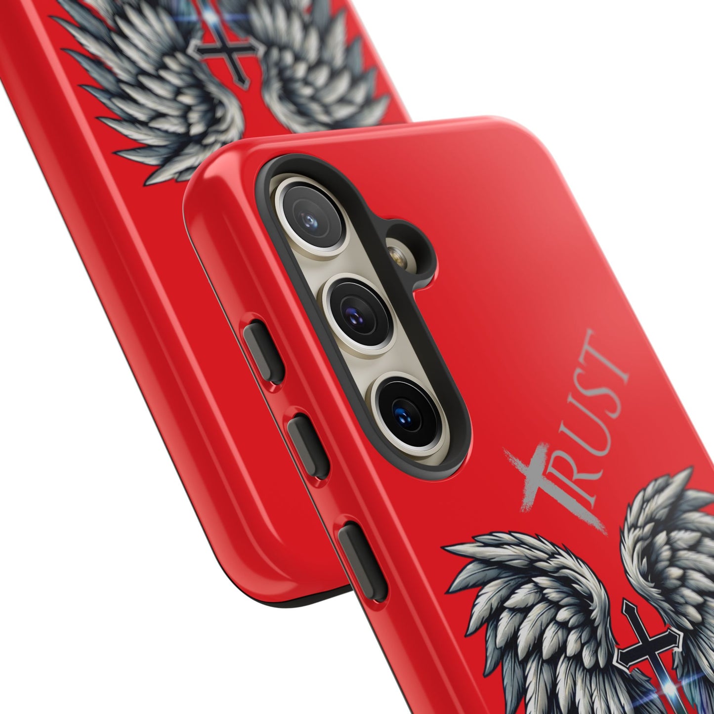 Wings Series Red Phone Case - Trust, Psalm 91:4 Design, Inspirational Gift, Christian Accessories, Spiritual Protection, Encouragement