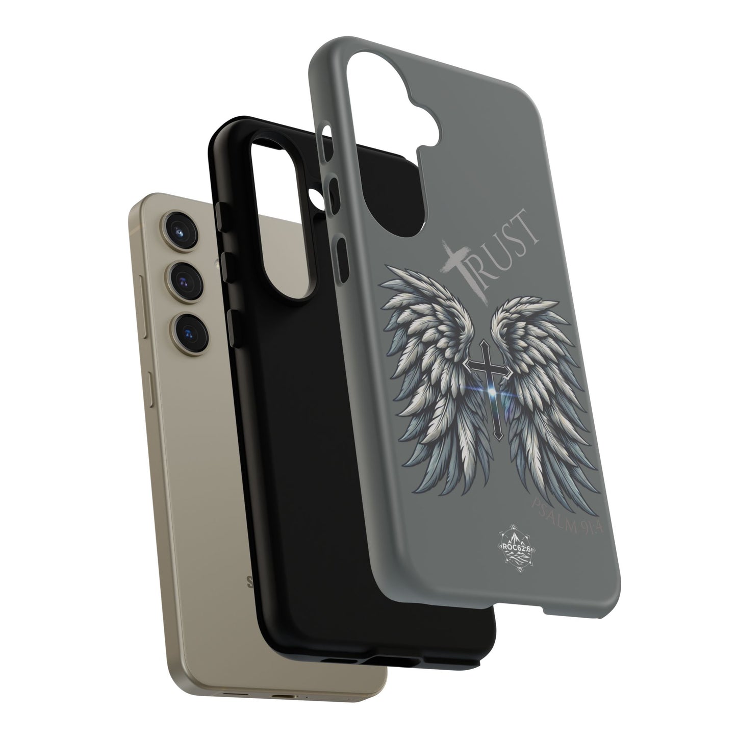 Wings Series Dark Grey Phone Case - Trust, Psalm 91:4 Design, Inspirational Gift, Christian Accessories, Spiritual Protection, Encouragement