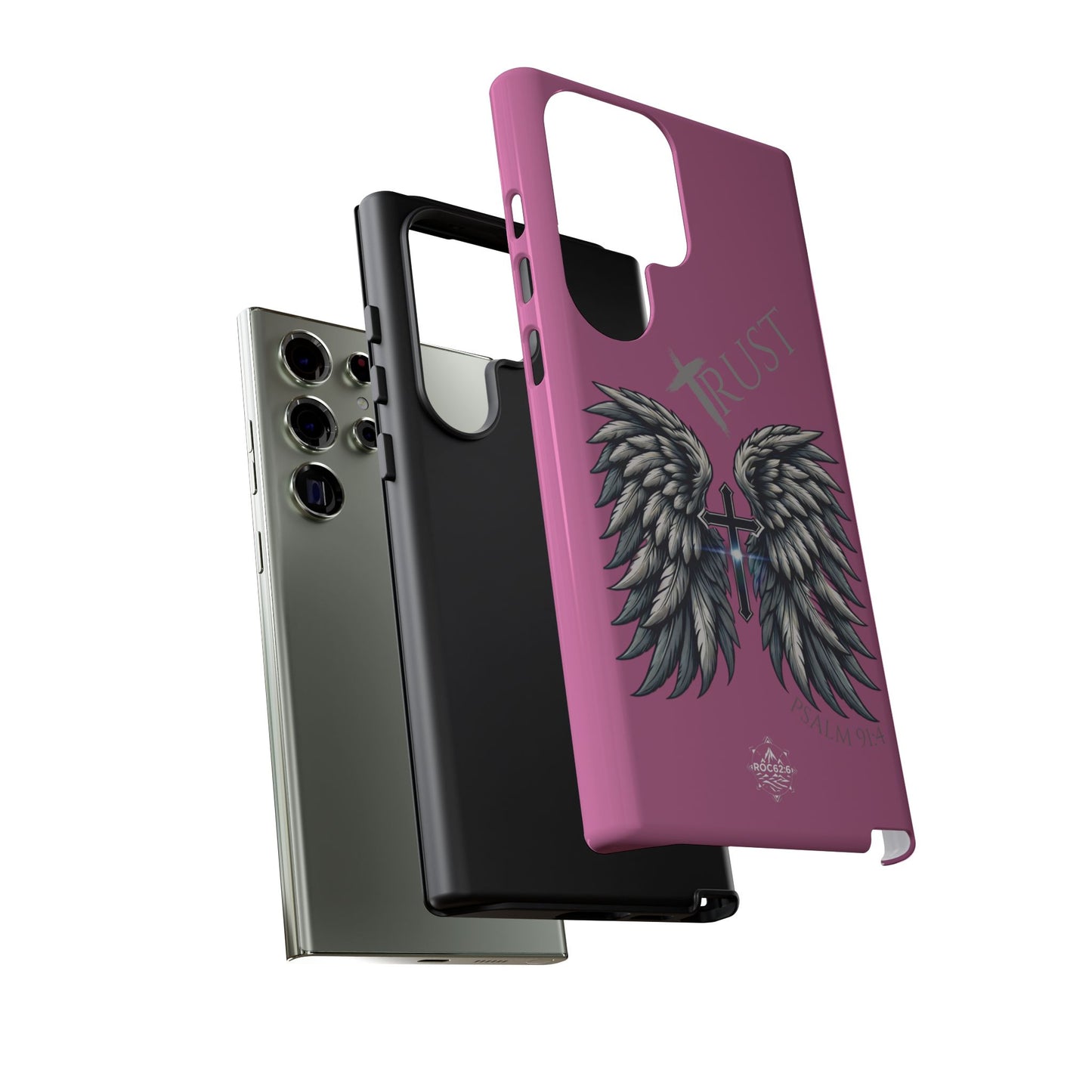 Wings Series Pink Phone Case - Trust, Psalm 91:4 Design, Inspirational Gift, Christian Accessories, Spiritual Protection, Encouragement