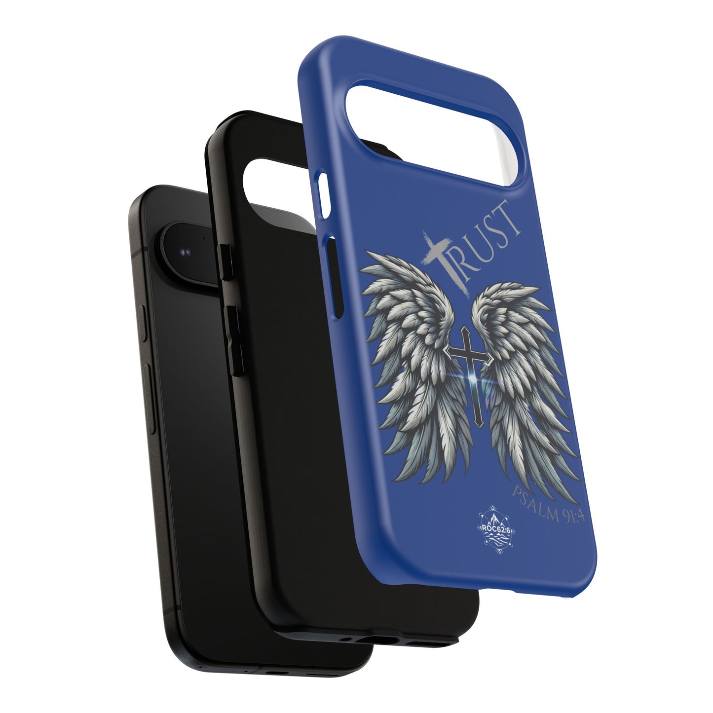 Wings Series Blue Phone Case - Trust, Psalm 91:4 Design, Inspirational Gift, Christian Accessories, Spiritual Protection, Encouragement