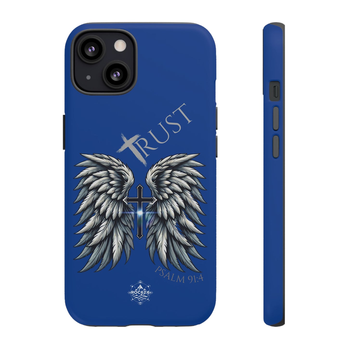 Wings Series Blue Phone Case - Trust, Psalm 91:4 Design, Inspirational Gift, Christian Accessories, Spiritual Protection, Encouragement