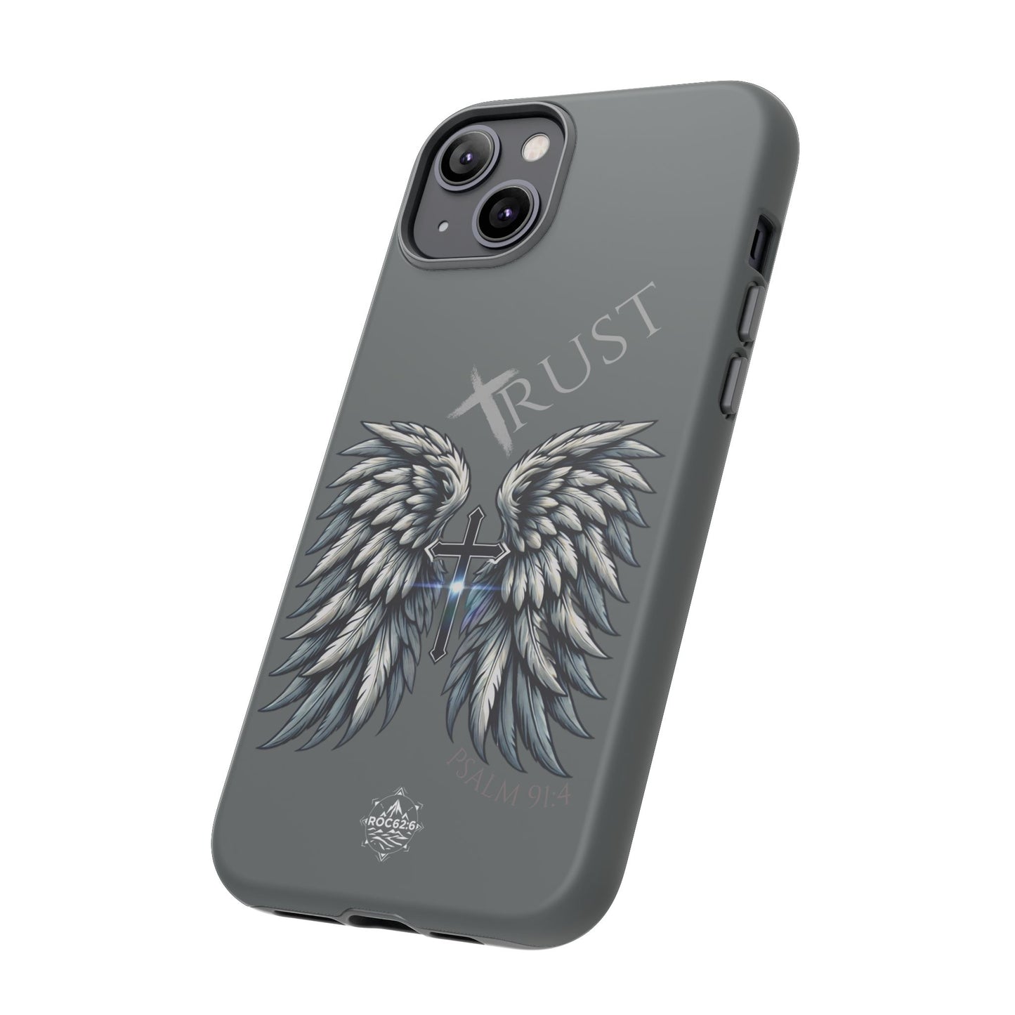 Wings Series Dark Grey Phone Case - Trust, Psalm 91:4 Design, Inspirational Gift, Christian Accessories, Spiritual Protection, Encouragement