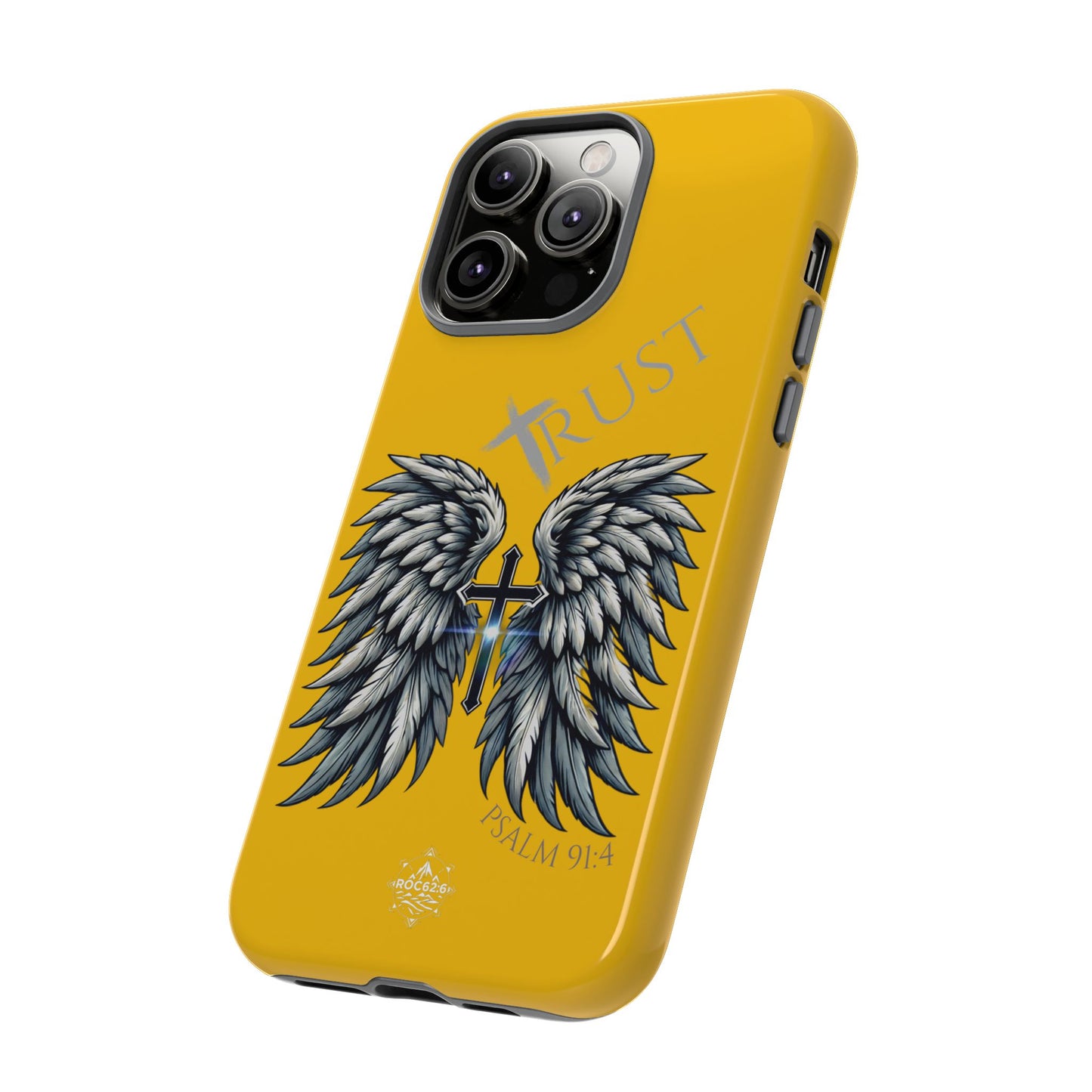 Wings Series Gold Phone Case - Trust, Psalm 91:4 Design, Inspirational Gift, Christian Accessories, Spiritual Protection, Encouragement