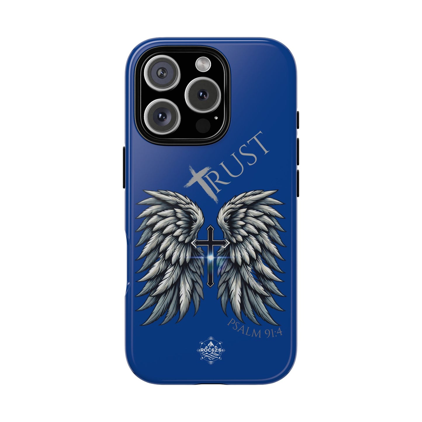 Wings Series Blue Phone Case - Trust, Psalm 91:4 Design, Inspirational Gift, Christian Accessories, Spiritual Protection, Encouragement