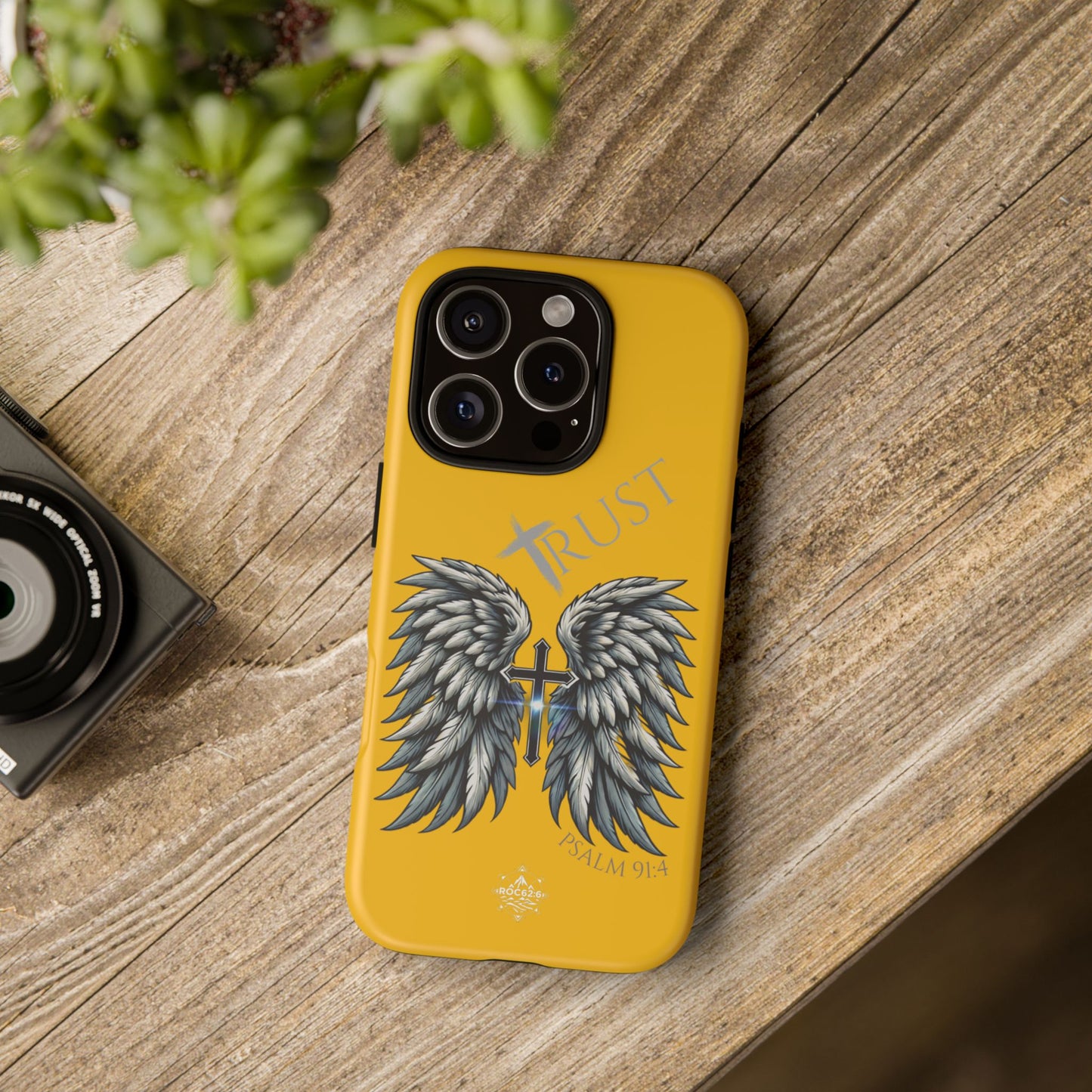 Wings Series Gold Phone Case - Trust, Psalm 91:4 Design, Inspirational Gift, Christian Accessories, Spiritual Protection, Encouragement