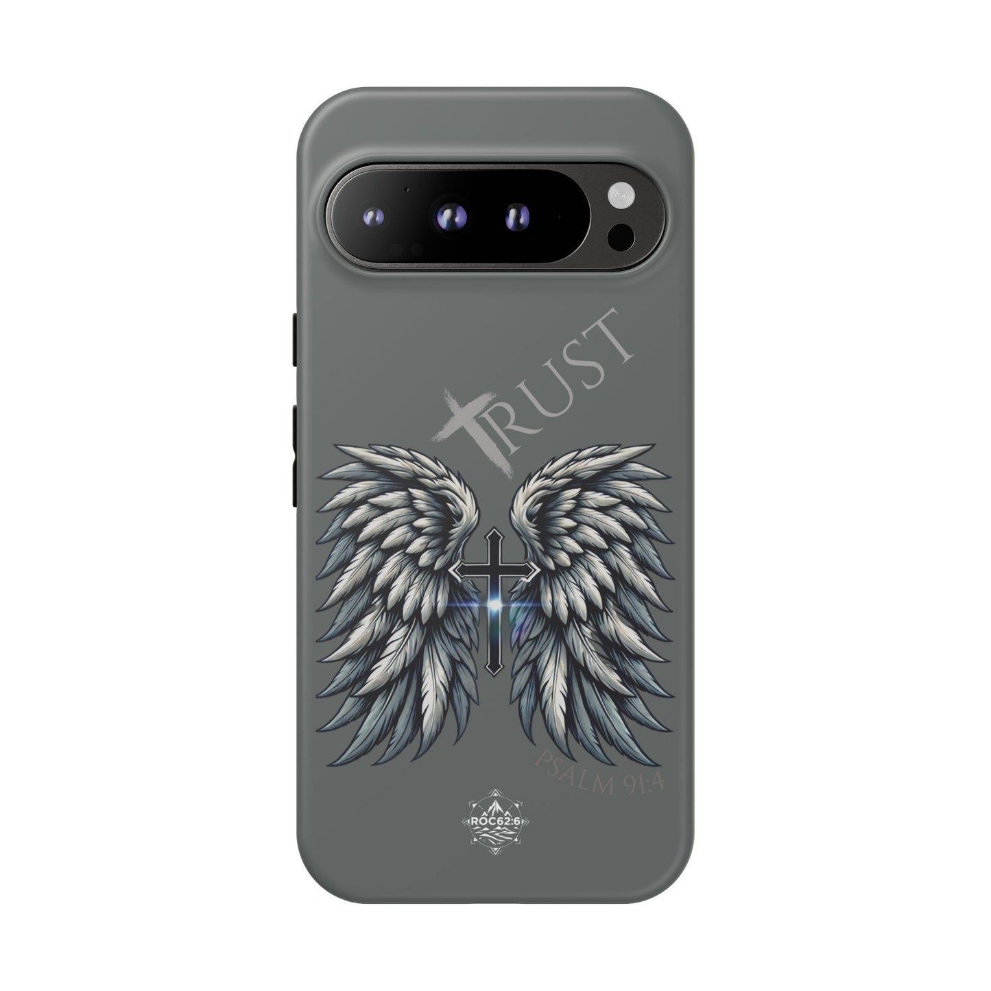 Wings Series Dark Grey Phone Case - Trust, Psalm 91:4 Design, Inspirational Gift, Christian Accessories, Spiritual Protection, Encouragement