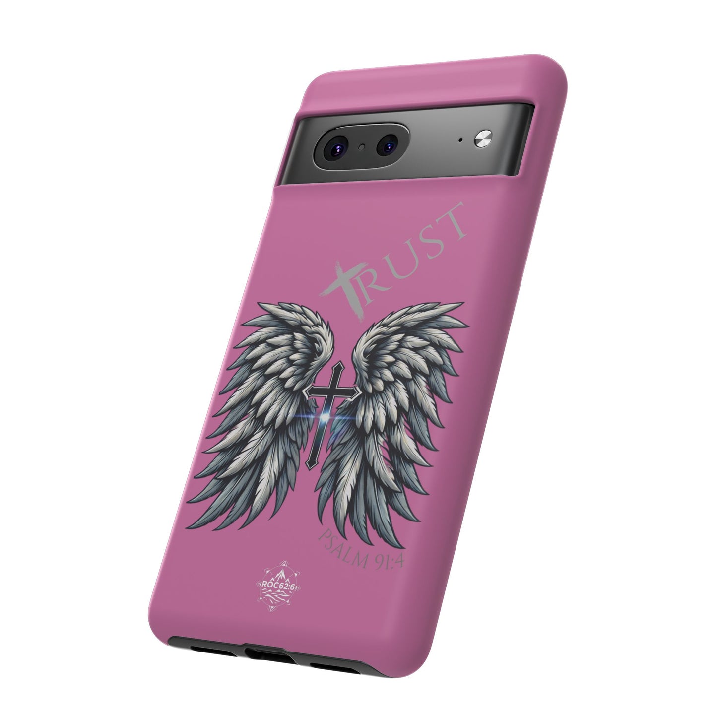 Wings Series Pink Phone Case - Trust, Psalm 91:4 Design, Inspirational Gift, Christian Accessories, Spiritual Protection, Encouragement