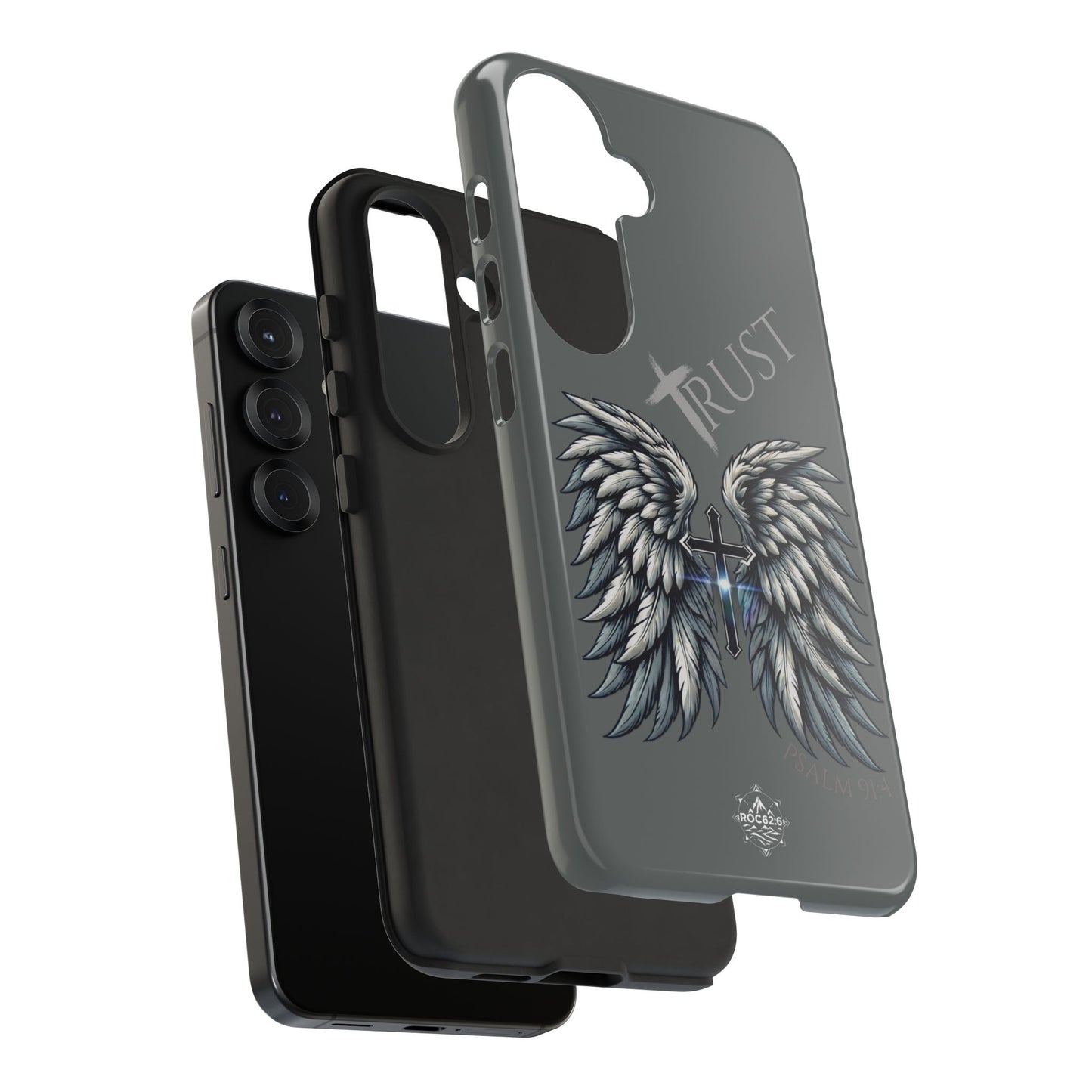 Wings Series Dark Grey Phone Case - Trust, Psalm 91:4 Design, Inspirational Gift, Christian Accessories, Spiritual Protection, Encouragement