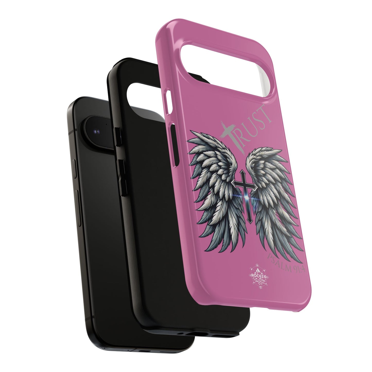 Wings Series Pink Phone Case - Trust, Psalm 91:4 Design, Inspirational Gift, Christian Accessories, Spiritual Protection, Encouragement