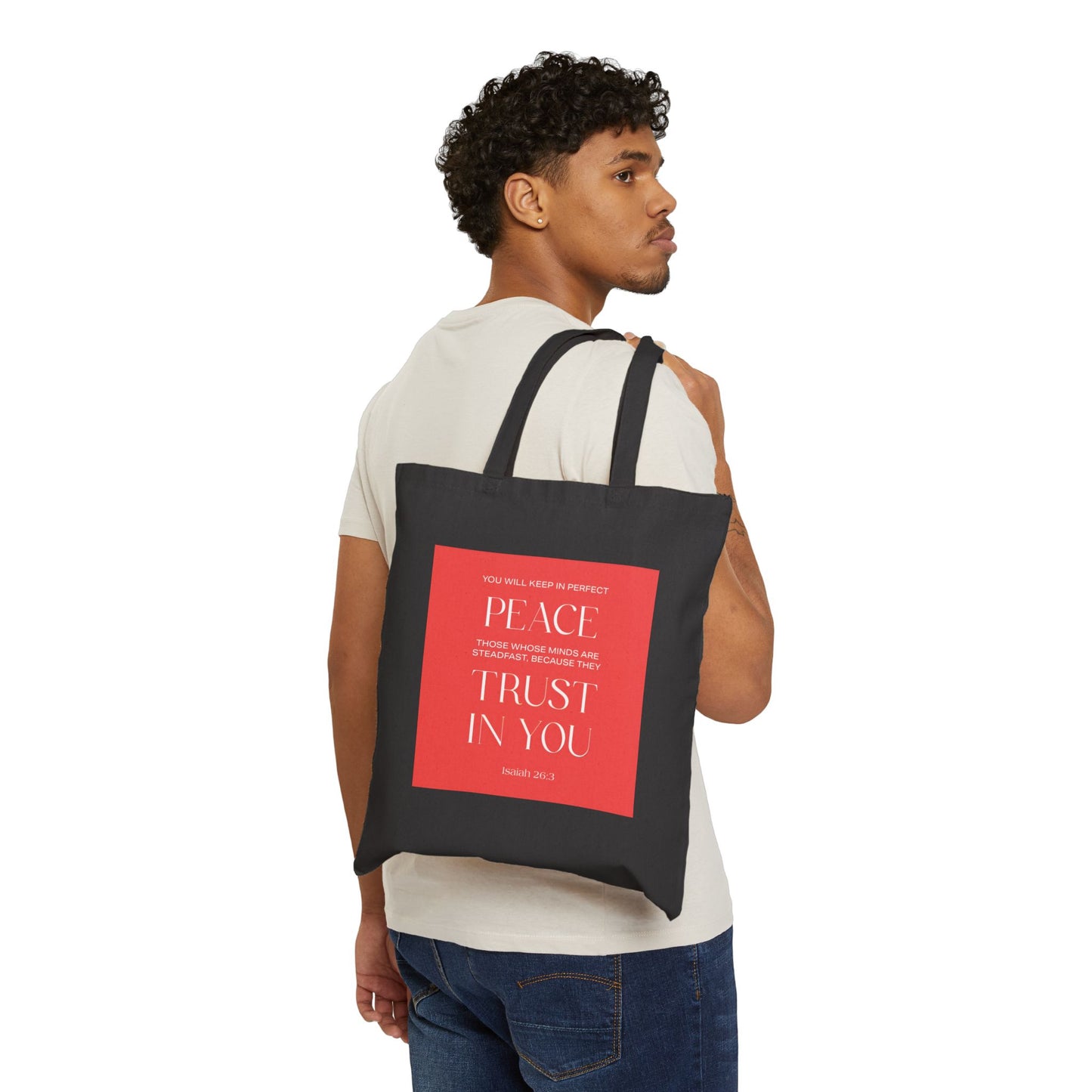Isaiah 26:3 Tote Bag, Inspirational Cotton Canvas Tote Bag, Bible Verse Tote, Reusable Shopping Bag, Eco-Friendly Gift, Versatile Carryall