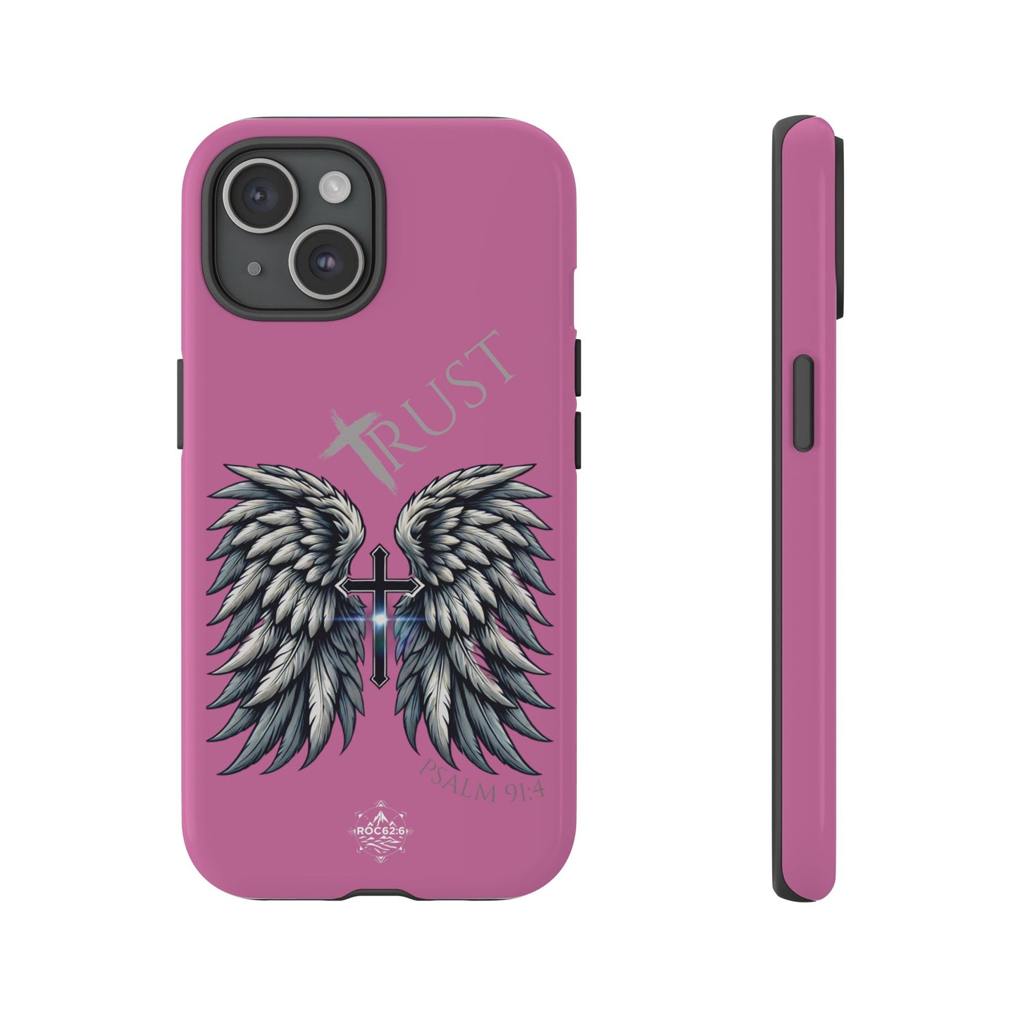 Wings Series Pink Phone Case - Trust, Psalm 91:4 Design, Inspirational Gift, Christian Accessories, Spiritual Protection, Encouragement