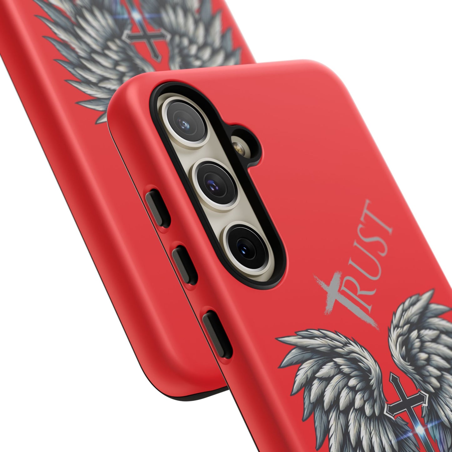Wings Series Red Phone Case - Trust, Psalm 91:4 Design, Inspirational Gift, Christian Accessories, Spiritual Protection, Encouragement