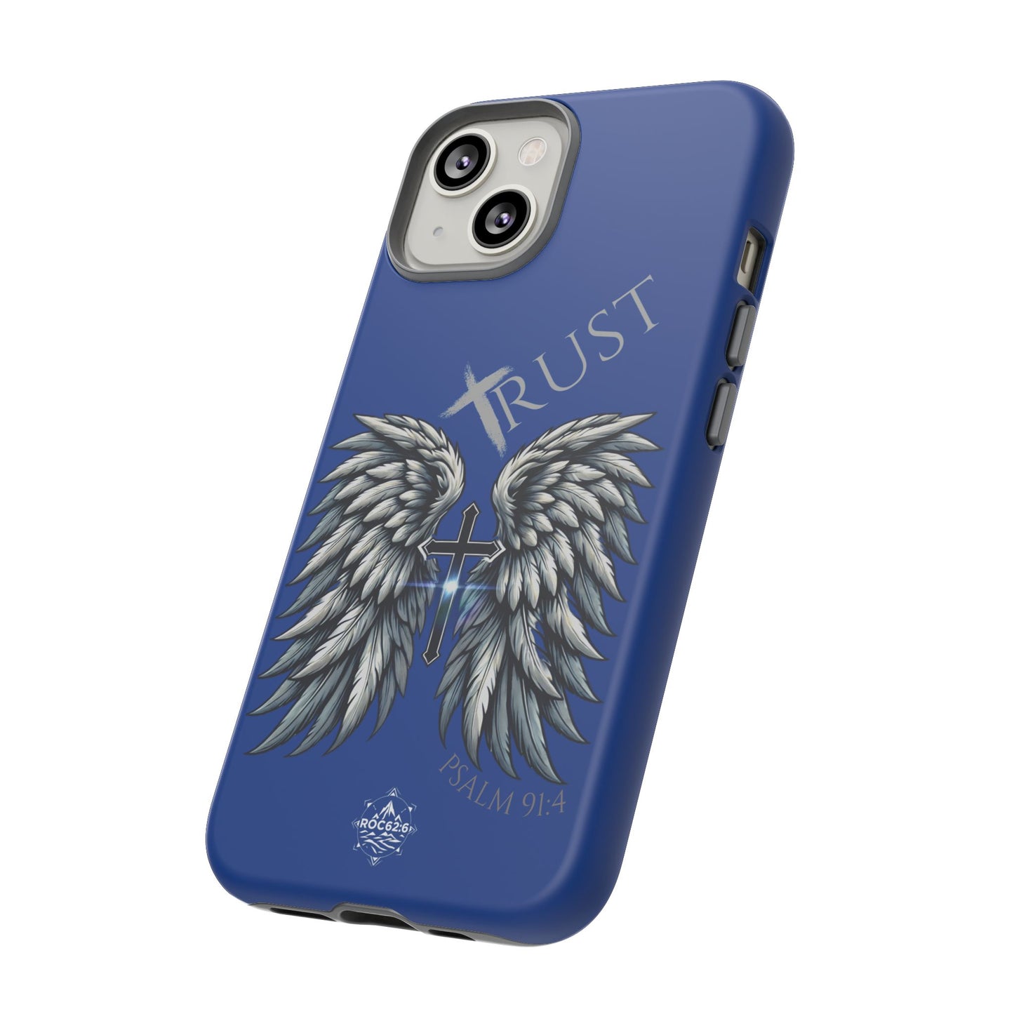 Wings Series Blue Phone Case - Trust, Psalm 91:4 Design, Inspirational Gift, Christian Accessories, Spiritual Protection, Encouragement
