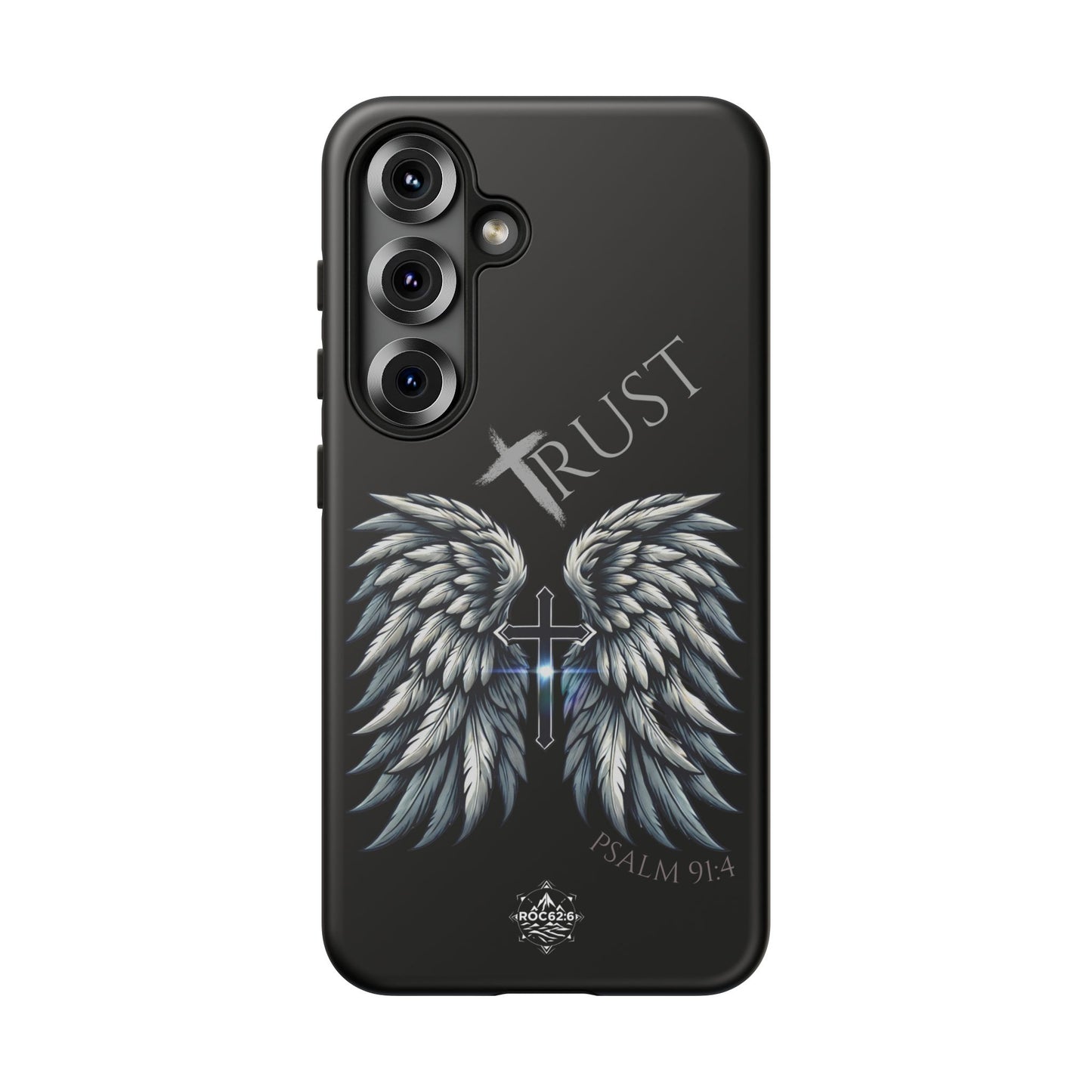 Wings Series Black Phone Case - Trust, Psalm 91:4 Design, Inspirational Gift, Christian Accessories, Spiritual Protection, Encouragement