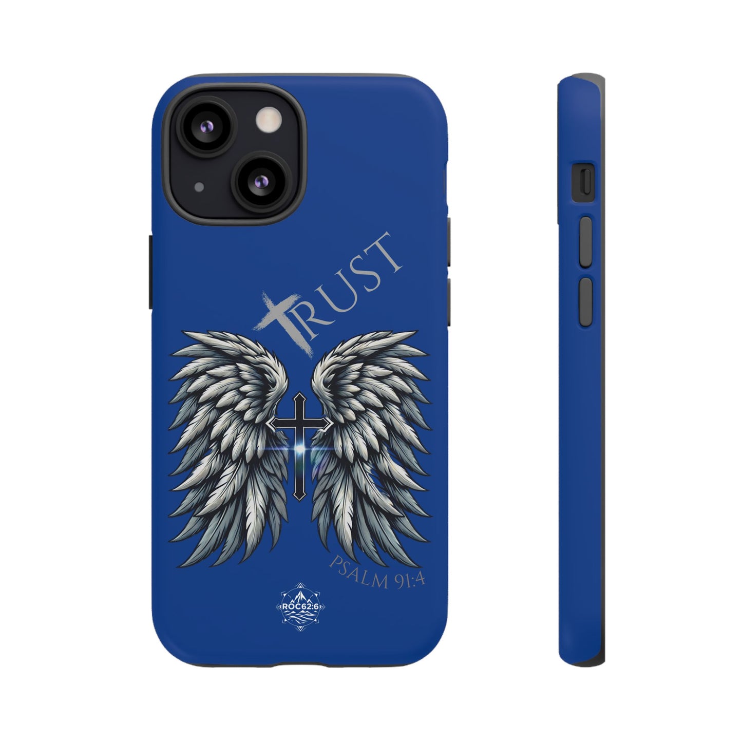 Wings Series Blue Phone Case - Trust, Psalm 91:4 Design, Inspirational Gift, Christian Accessories, Spiritual Protection, Encouragement