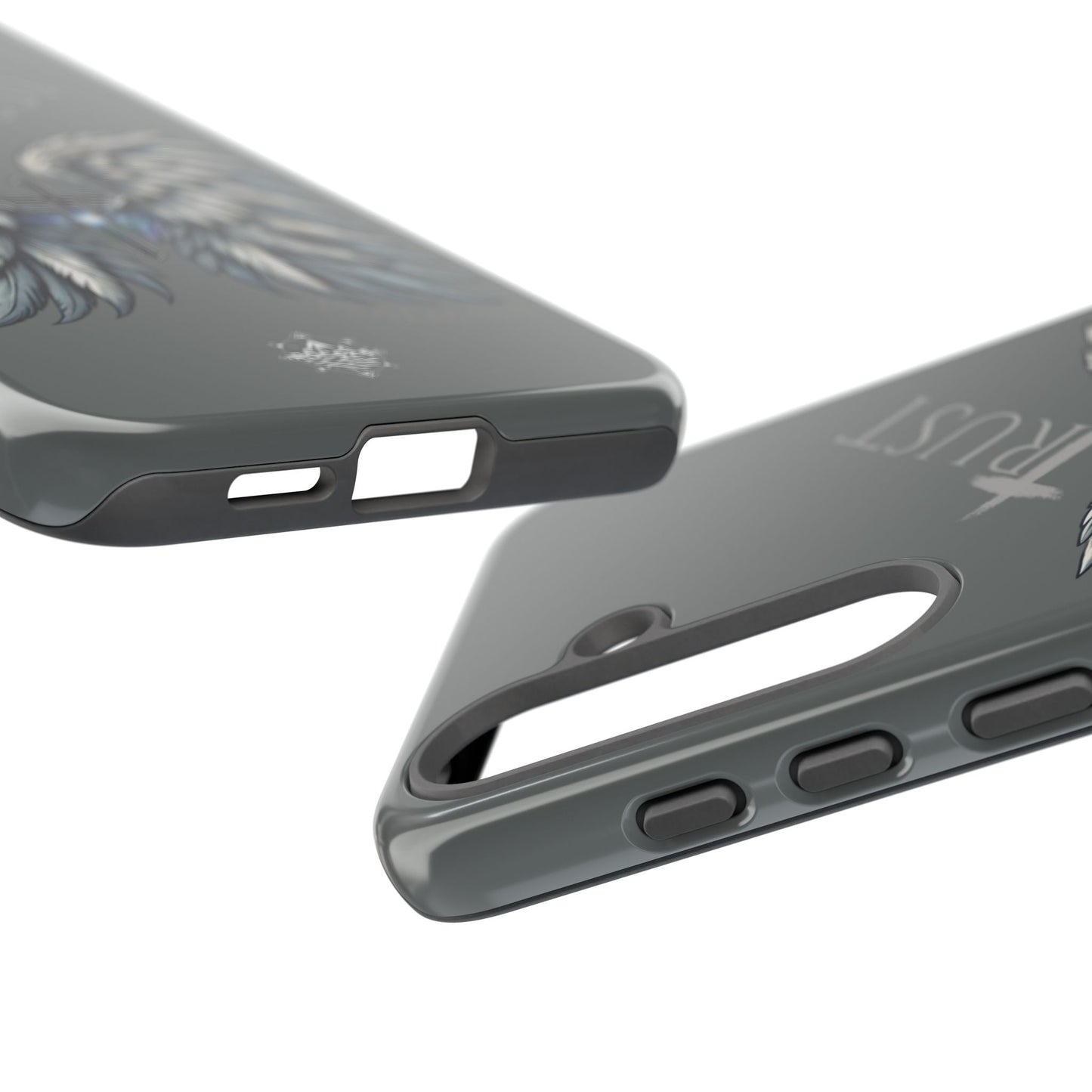 Wings Series Dark Grey Phone Case - Trust, Psalm 91:4 Design, Inspirational Gift, Christian Accessories, Spiritual Protection, Encouragement