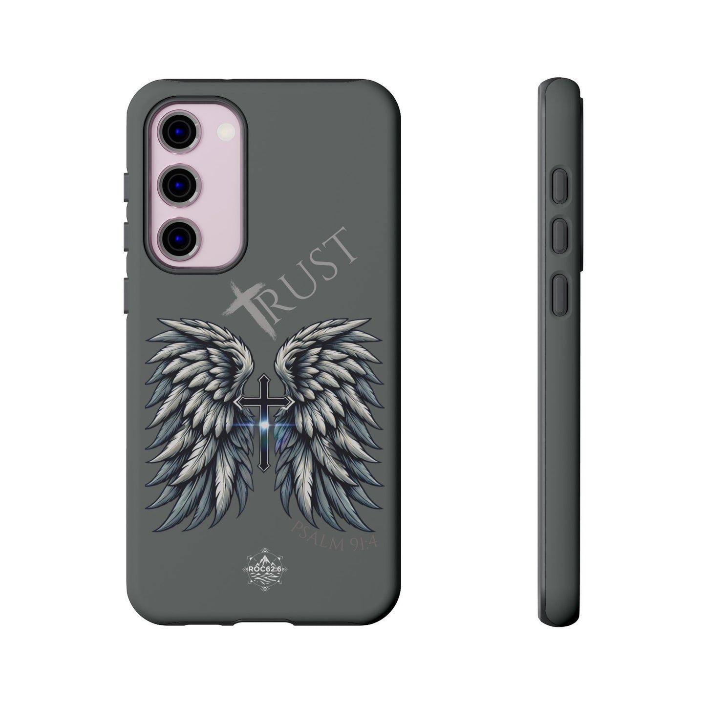Wings Series Dark Grey Phone Case - Trust, Psalm 91:4 Design, Inspirational Gift, Christian Accessories, Spiritual Protection, Encouragement