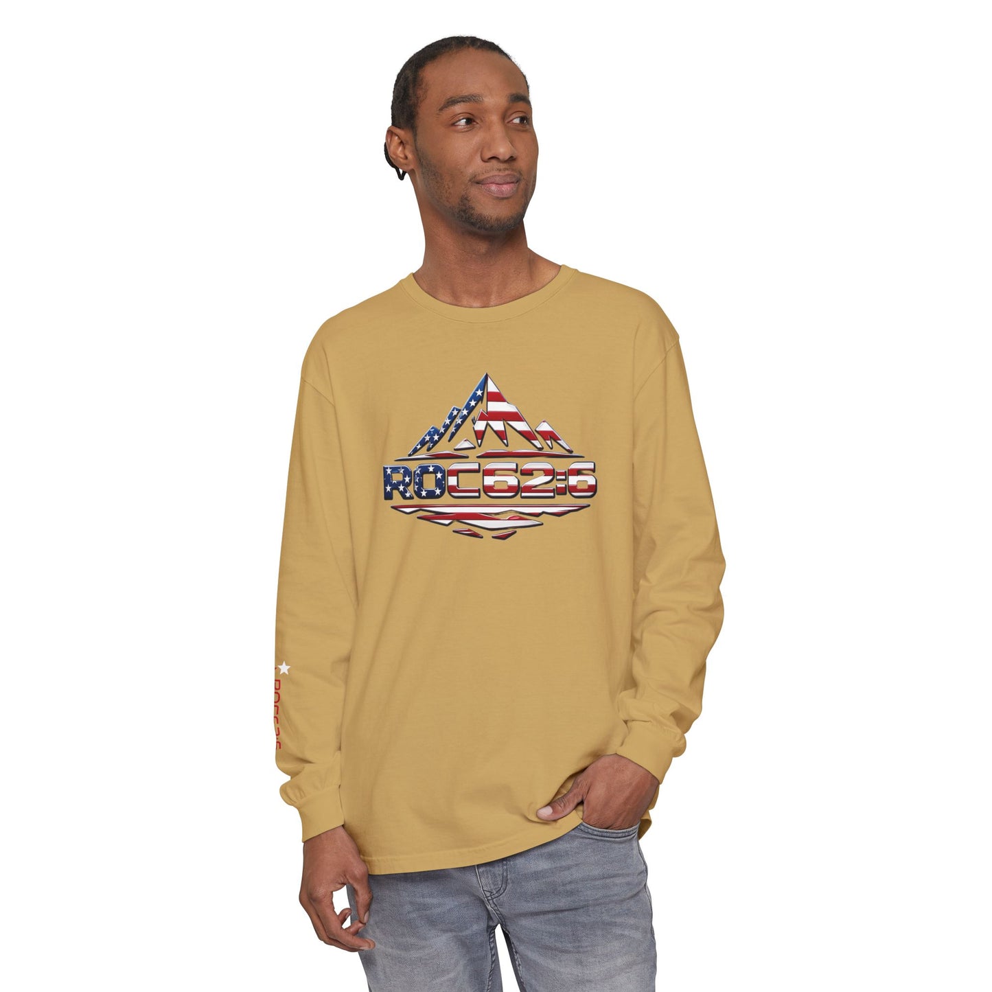 American Flag Mountain ROC626 Long Sleeve Shirt | Patriotic Outdoor Tee