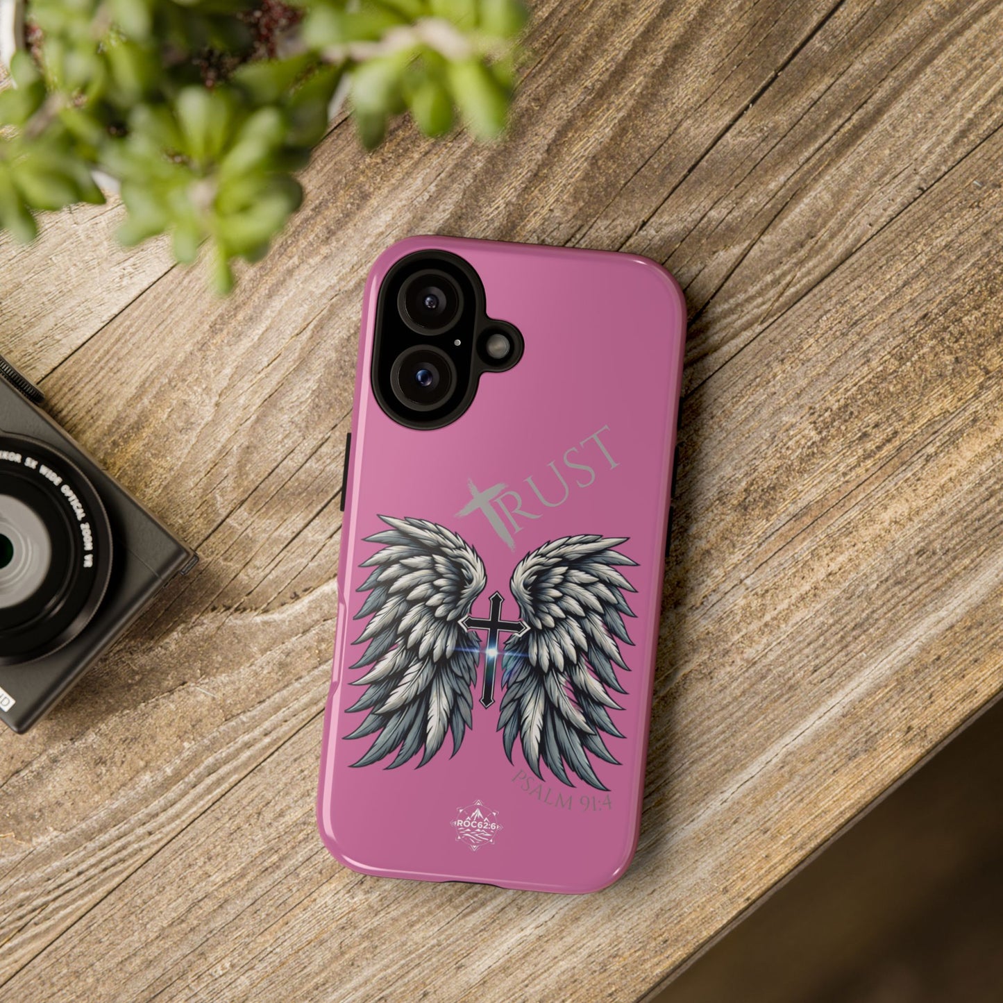 Wings Series Pink Phone Case - Trust, Psalm 91:4 Design, Inspirational Gift, Christian Accessories, Spiritual Protection, Encouragement