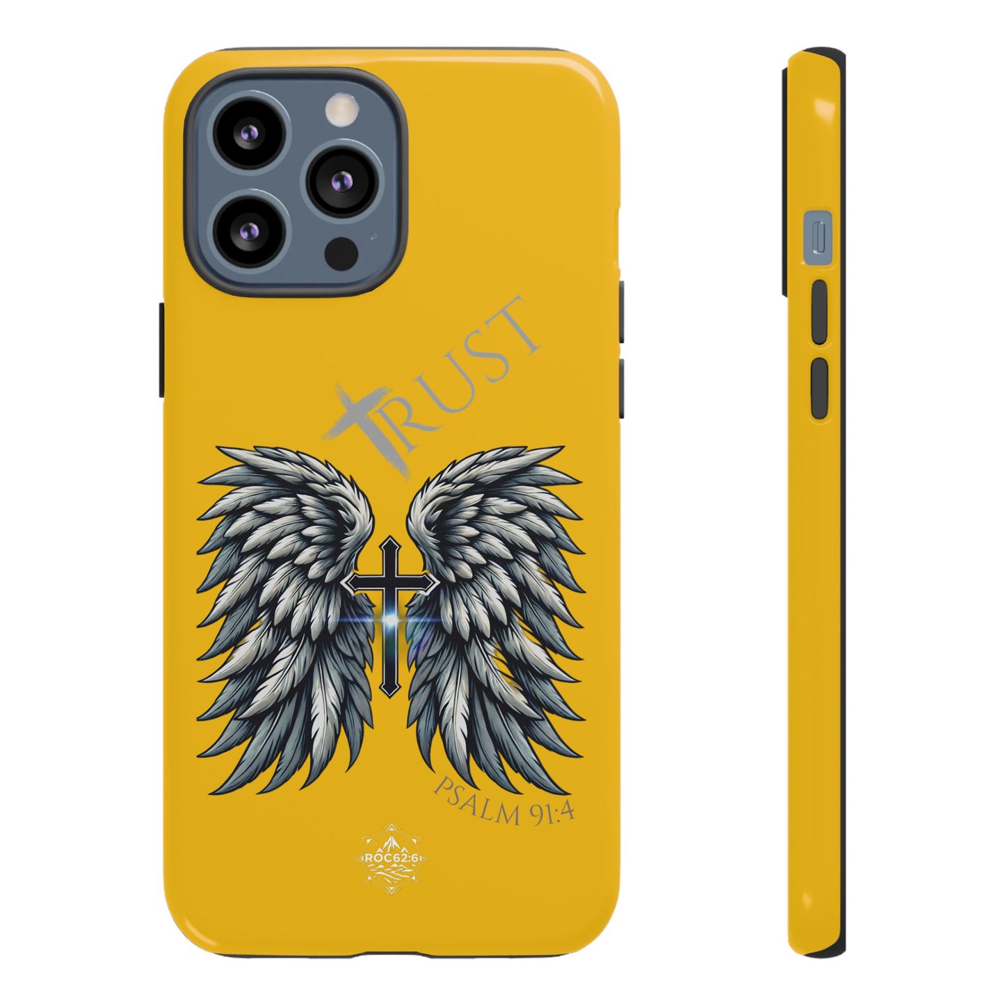 Wings Series Gold Phone Case - Trust, Psalm 91:4 Design, Inspirational Gift, Christian Accessories, Spiritual Protection, Encouragement