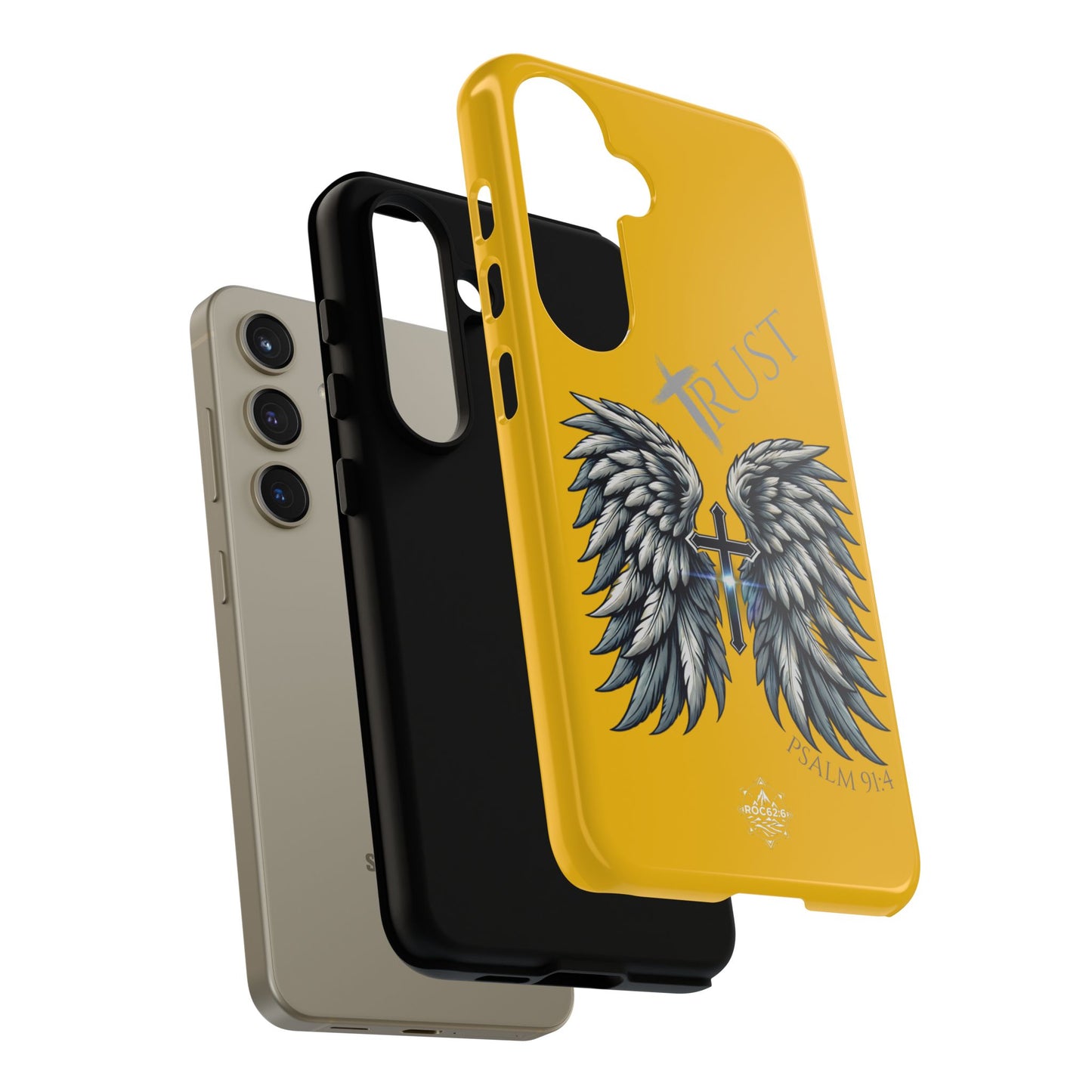 Wings Series Gold Phone Case - Trust, Psalm 91:4 Design, Inspirational Gift, Christian Accessories, Spiritual Protection, Encouragement