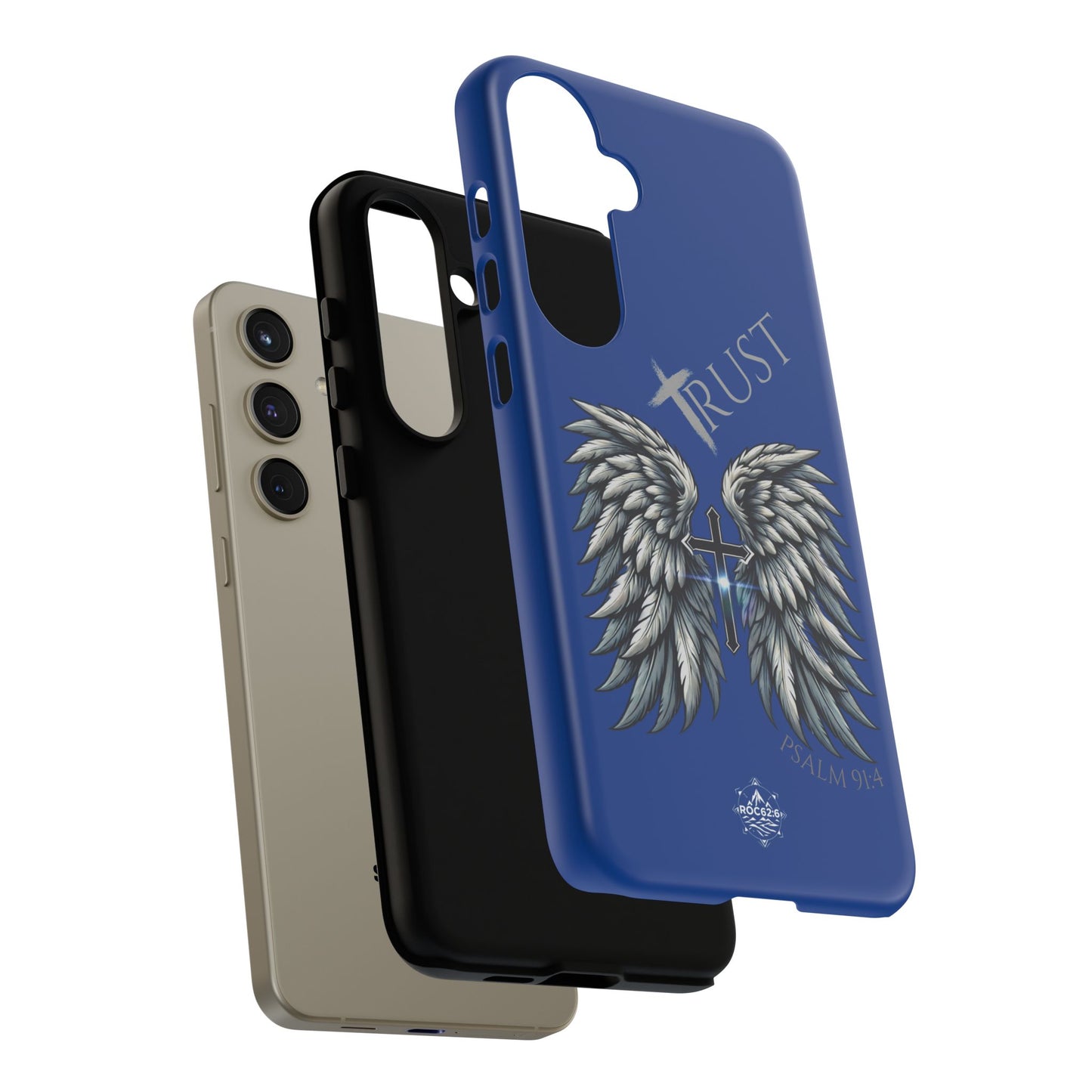 Wings Series Blue Phone Case - Trust, Psalm 91:4 Design, Inspirational Gift, Christian Accessories, Spiritual Protection, Encouragement