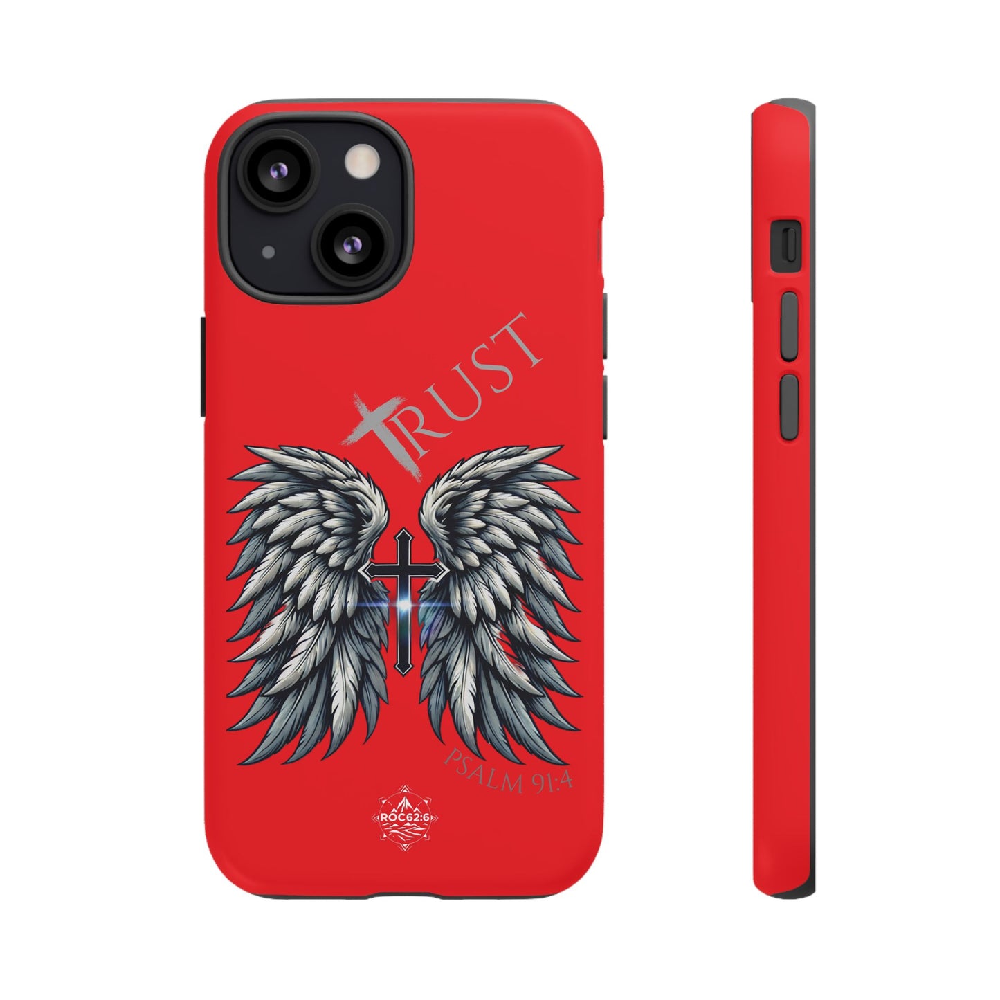 Wings Series Red Phone Case - Trust, Psalm 91:4 Design, Inspirational Gift, Christian Accessories, Spiritual Protection, Encouragement