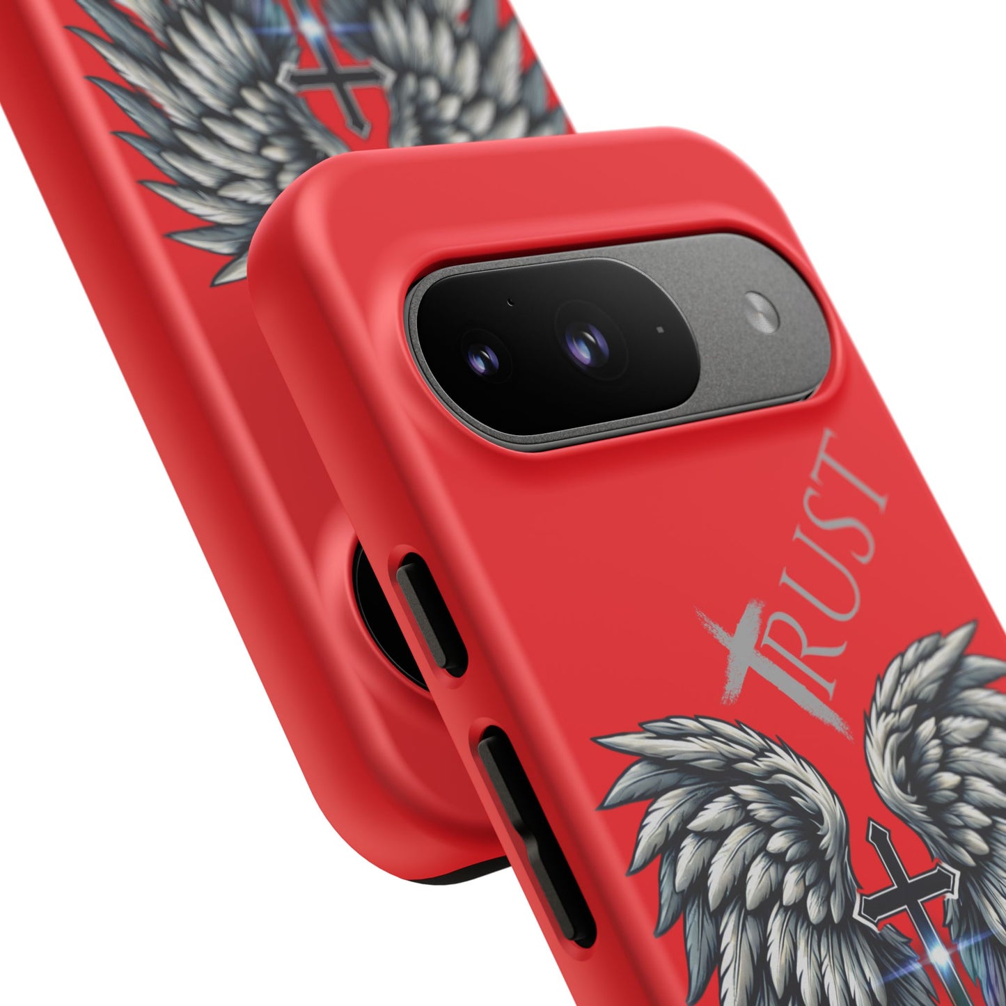Wings Series Red Phone Case - Trust, Psalm 91:4 Design, Inspirational Gift, Christian Accessories, Spiritual Protection, Encouragement