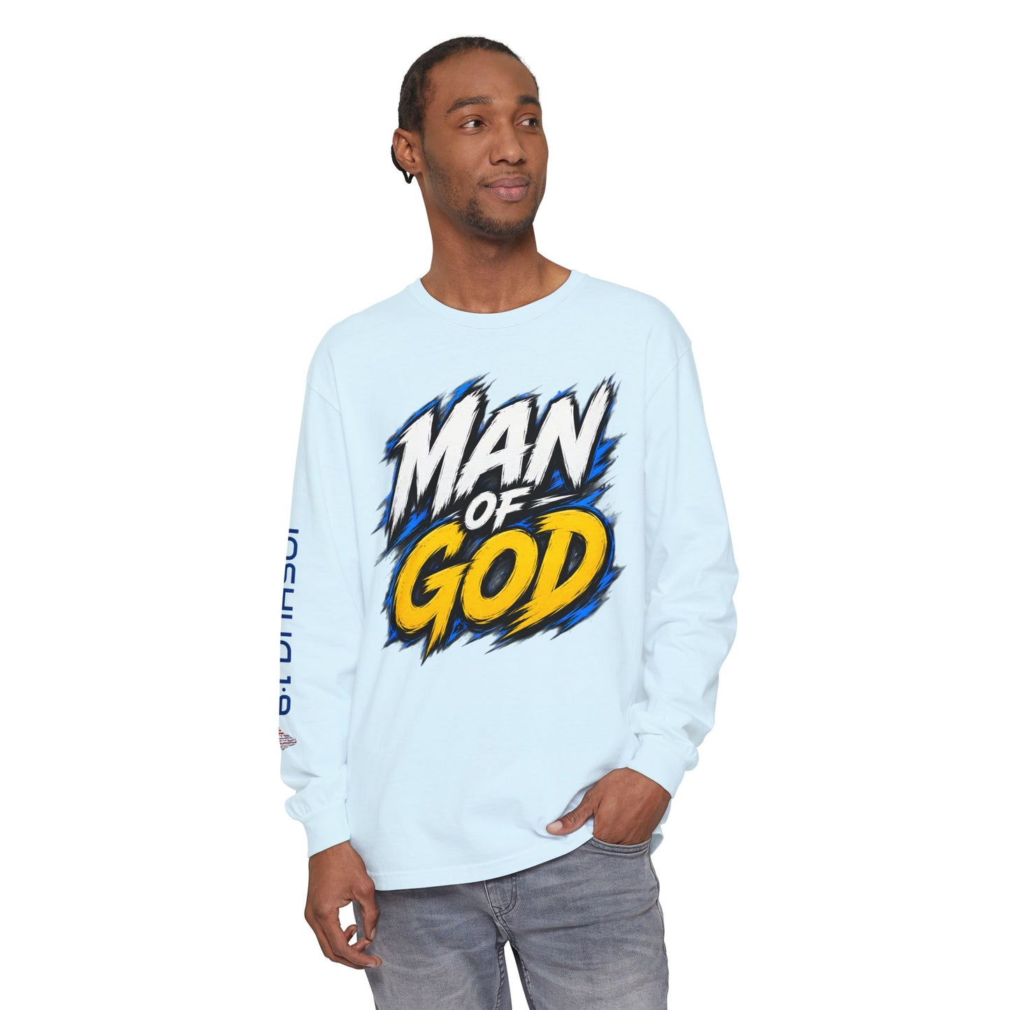 Man of God Graphic Long Sleeve Shirt | Christian Faith Message