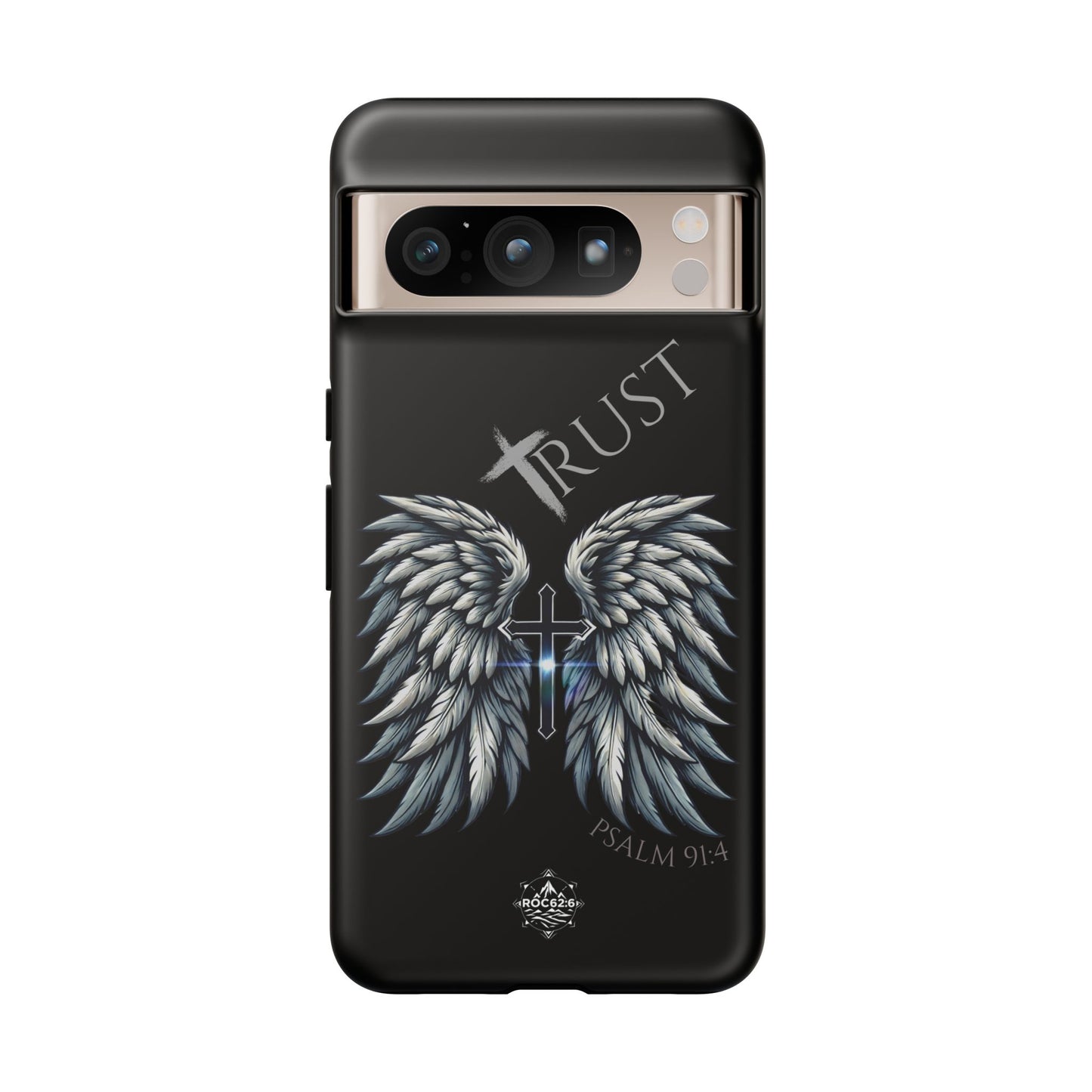 Wings Series Black Phone Case - Trust, Psalm 91:4 Design, Inspirational Gift, Christian Accessories, Spiritual Protection, Encouragement