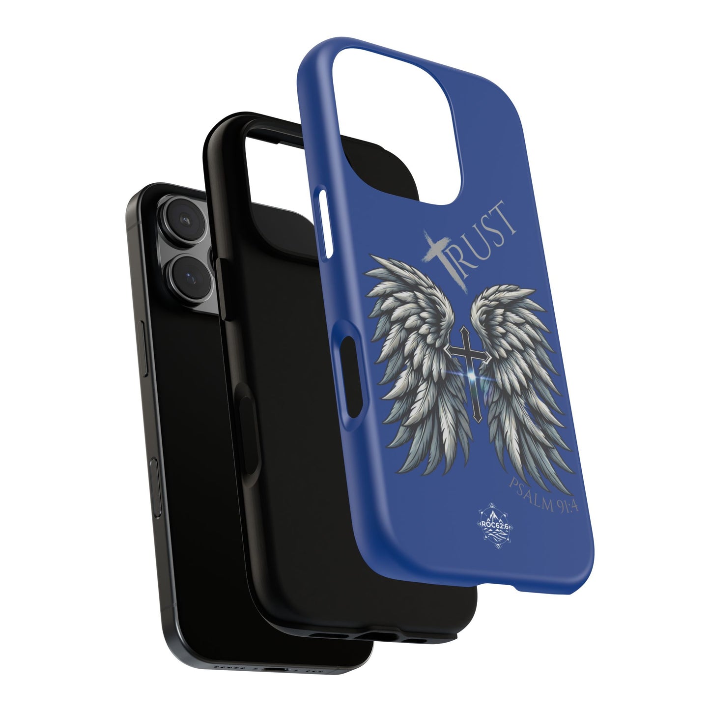 Wings Series Blue Phone Case - Trust, Psalm 91:4 Design, Inspirational Gift, Christian Accessories, Spiritual Protection, Encouragement