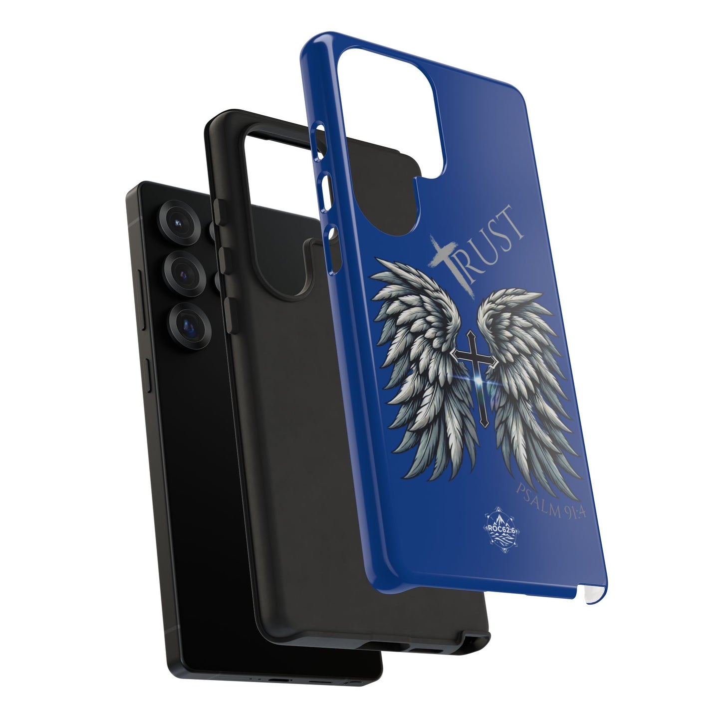 Wings Series Blue Phone Case - Trust, Psalm 91:4 Design, Inspirational Gift, Christian Accessories, Spiritual Protection, Encouragement