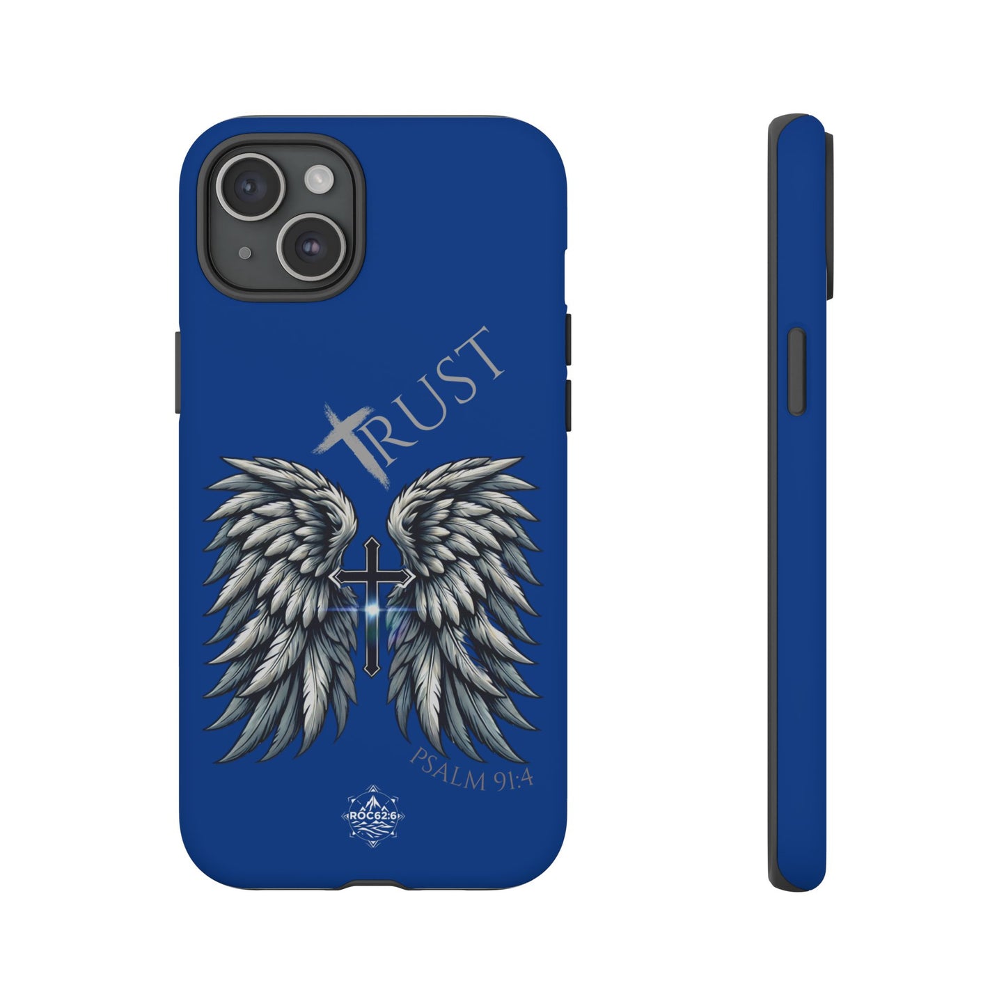Wings Series Blue Phone Case - Trust, Psalm 91:4 Design, Inspirational Gift, Christian Accessories, Spiritual Protection, Encouragement