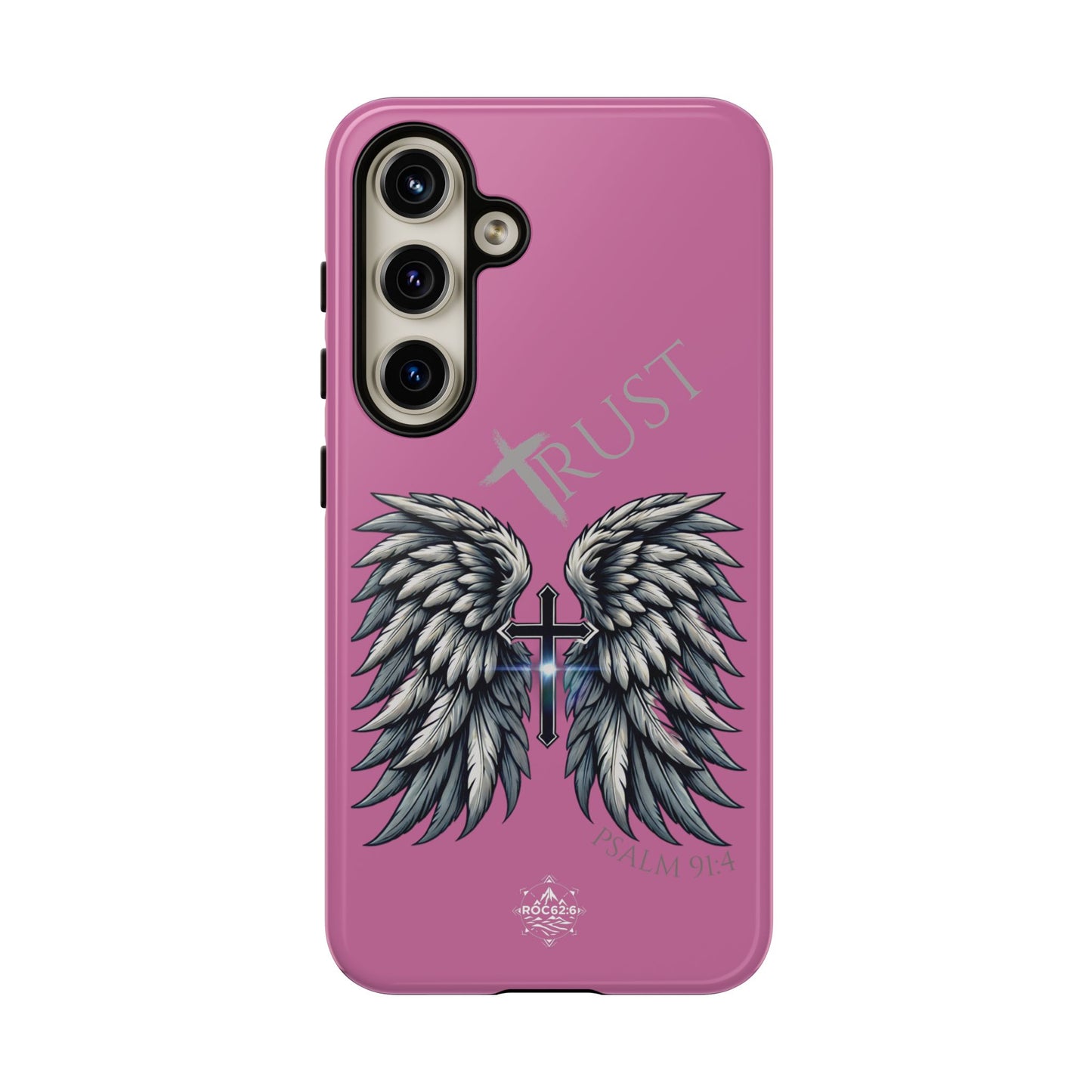 Wings Series Pink Phone Case - Trust, Psalm 91:4 Design, Inspirational Gift, Christian Accessories, Spiritual Protection, Encouragement