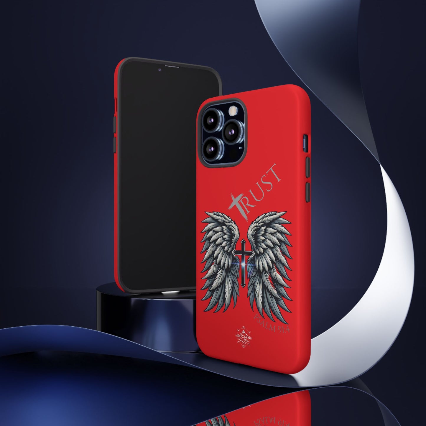 Wings Series Red Phone Case - Trust, Psalm 91:4 Design, Inspirational Gift, Christian Accessories, Spiritual Protection, Encouragement