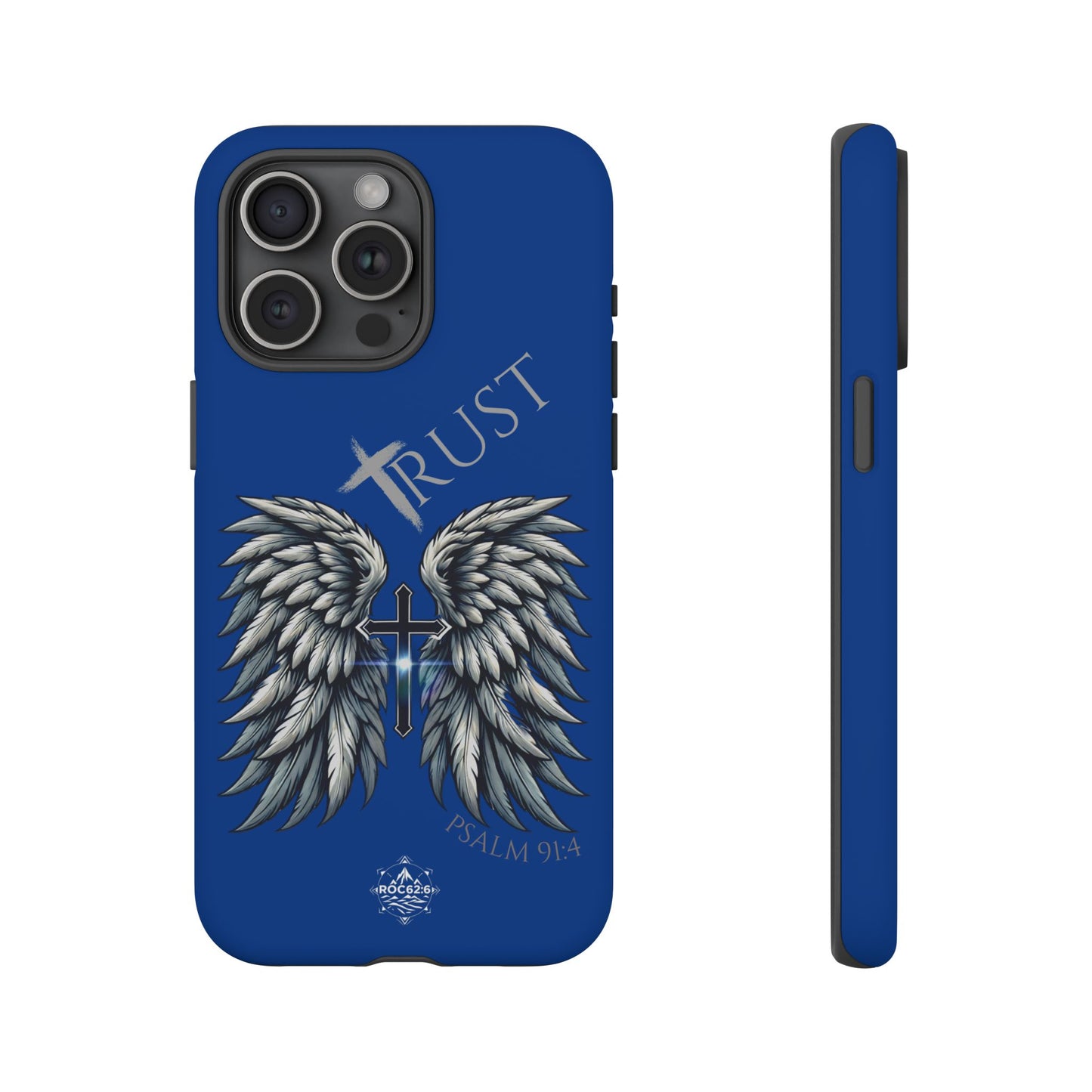 Wings Series Blue Phone Case - Trust, Psalm 91:4 Design, Inspirational Gift, Christian Accessories, Spiritual Protection, Encouragement