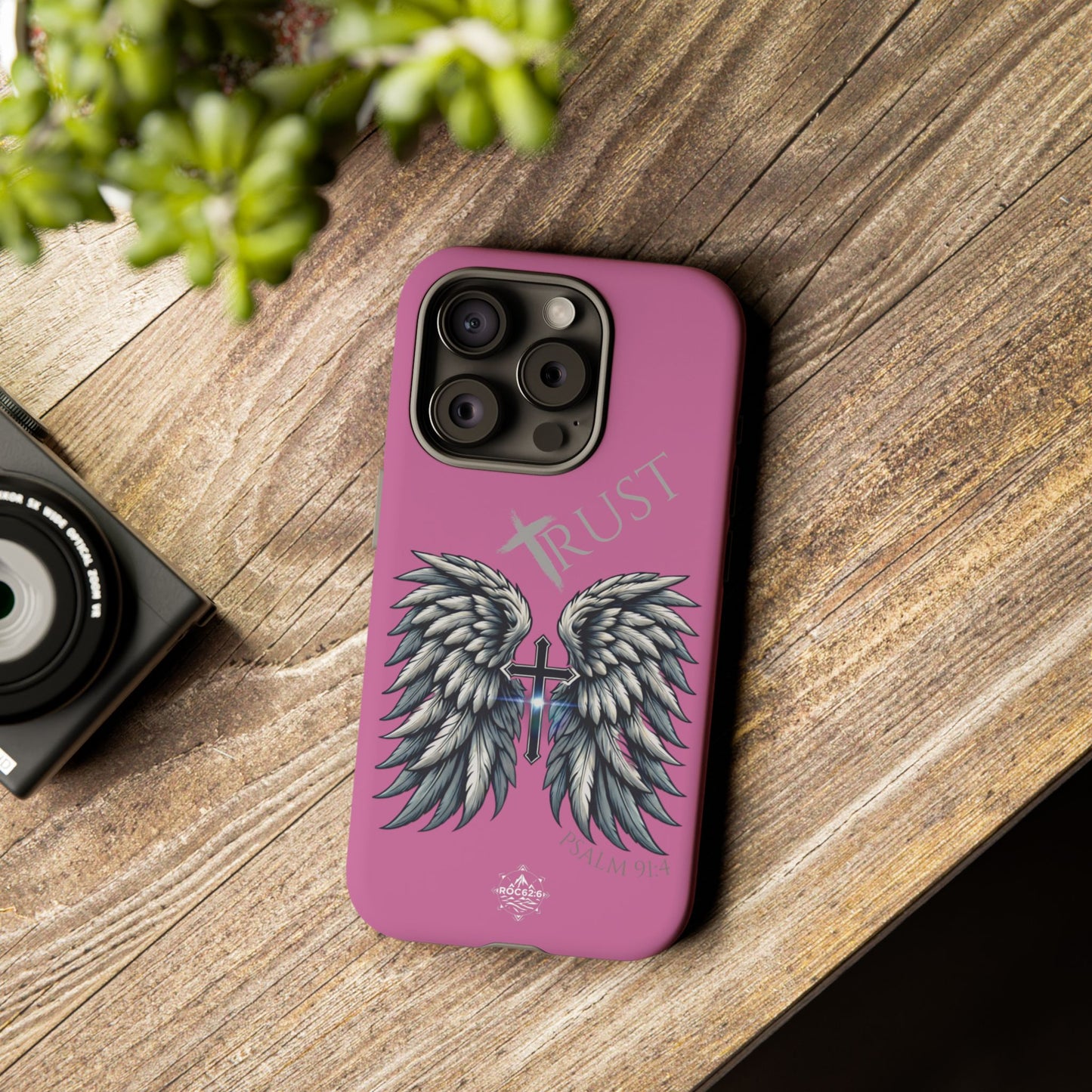 Wings Series Pink Phone Case - Trust, Psalm 91:4 Design, Inspirational Gift, Christian Accessories, Spiritual Protection, Encouragement