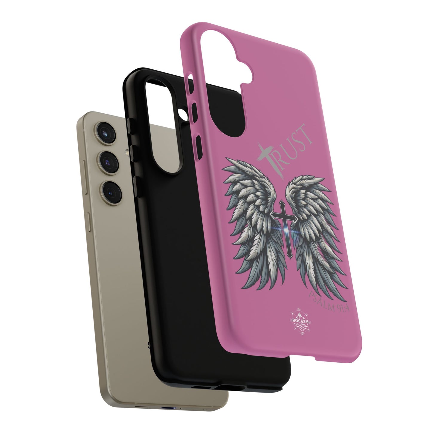 Wings Series Pink Phone Case - Trust, Psalm 91:4 Design, Inspirational Gift, Christian Accessories, Spiritual Protection, Encouragement