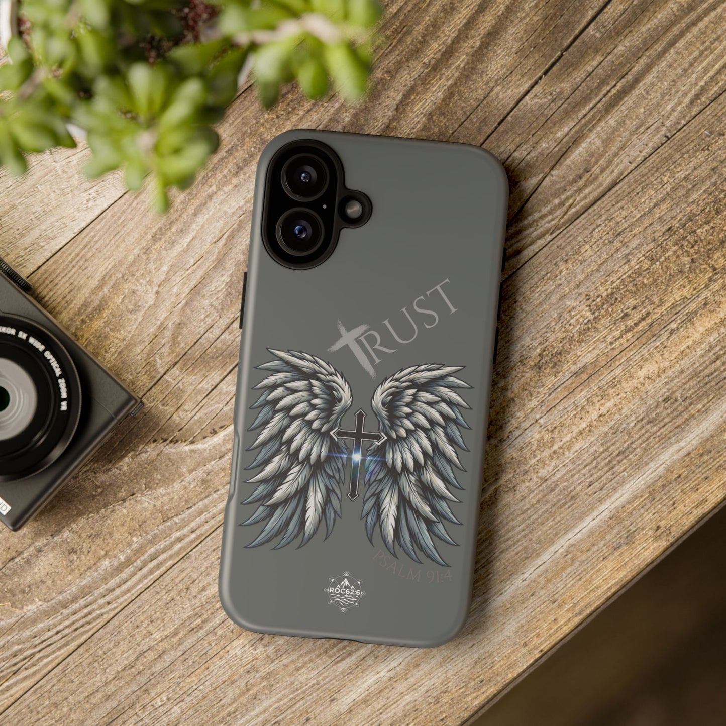 Wings Series Dark Grey Phone Case - Trust, Psalm 91:4 Design, Inspirational Gift, Christian Accessories, Spiritual Protection, Encouragement