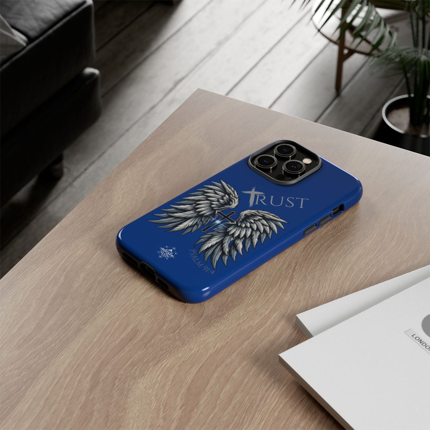 Wings Series Blue Phone Case - Trust, Psalm 91:4 Design, Inspirational Gift, Christian Accessories, Spiritual Protection, Encouragement