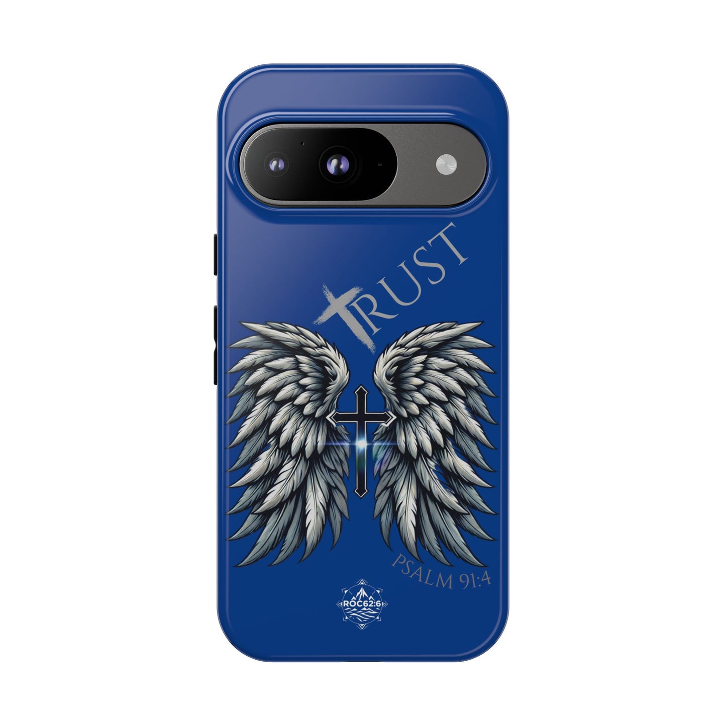 Wings Series Blue Phone Case - Trust, Psalm 91:4 Design, Inspirational Gift, Christian Accessories, Spiritual Protection, Encouragement