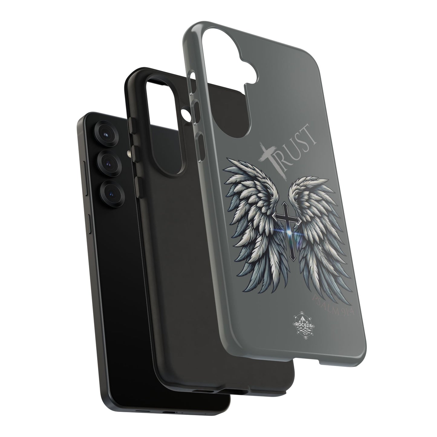 Wings Series Dark Grey Phone Case - Trust, Psalm 91:4 Design, Inspirational Gift, Christian Accessories, Spiritual Protection, Encouragement