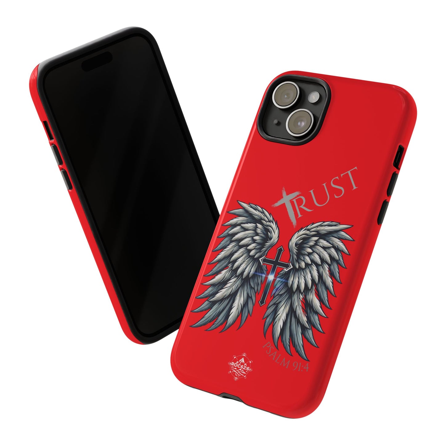 Wings Series Red Phone Case - Trust, Psalm 91:4 Design, Inspirational Gift, Christian Accessories, Spiritual Protection, Encouragement
