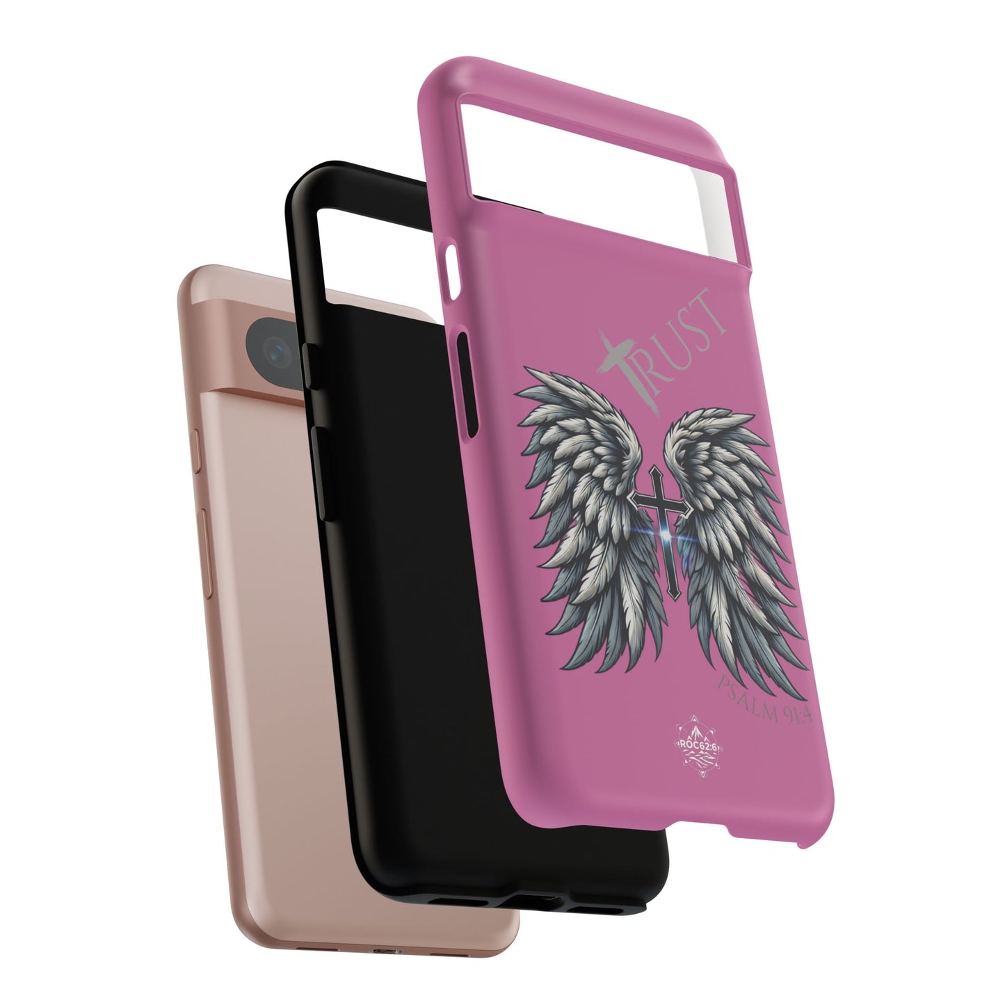 Wings Series Pink Phone Case - Trust, Psalm 91:4 Design, Inspirational Gift, Christian Accessories, Spiritual Protection, Encouragement