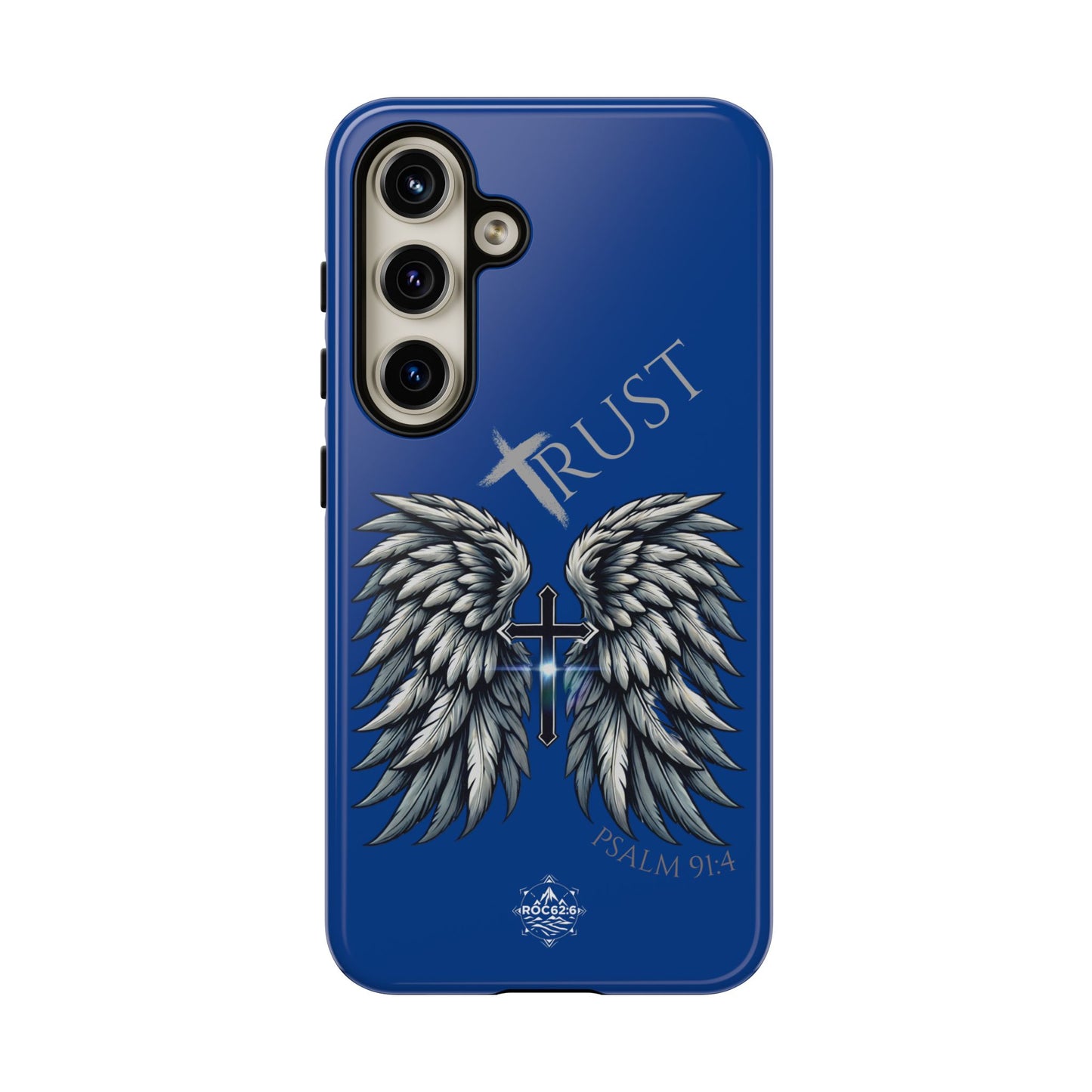 Wings Series Blue Phone Case - Trust, Psalm 91:4 Design, Inspirational Gift, Christian Accessories, Spiritual Protection, Encouragement