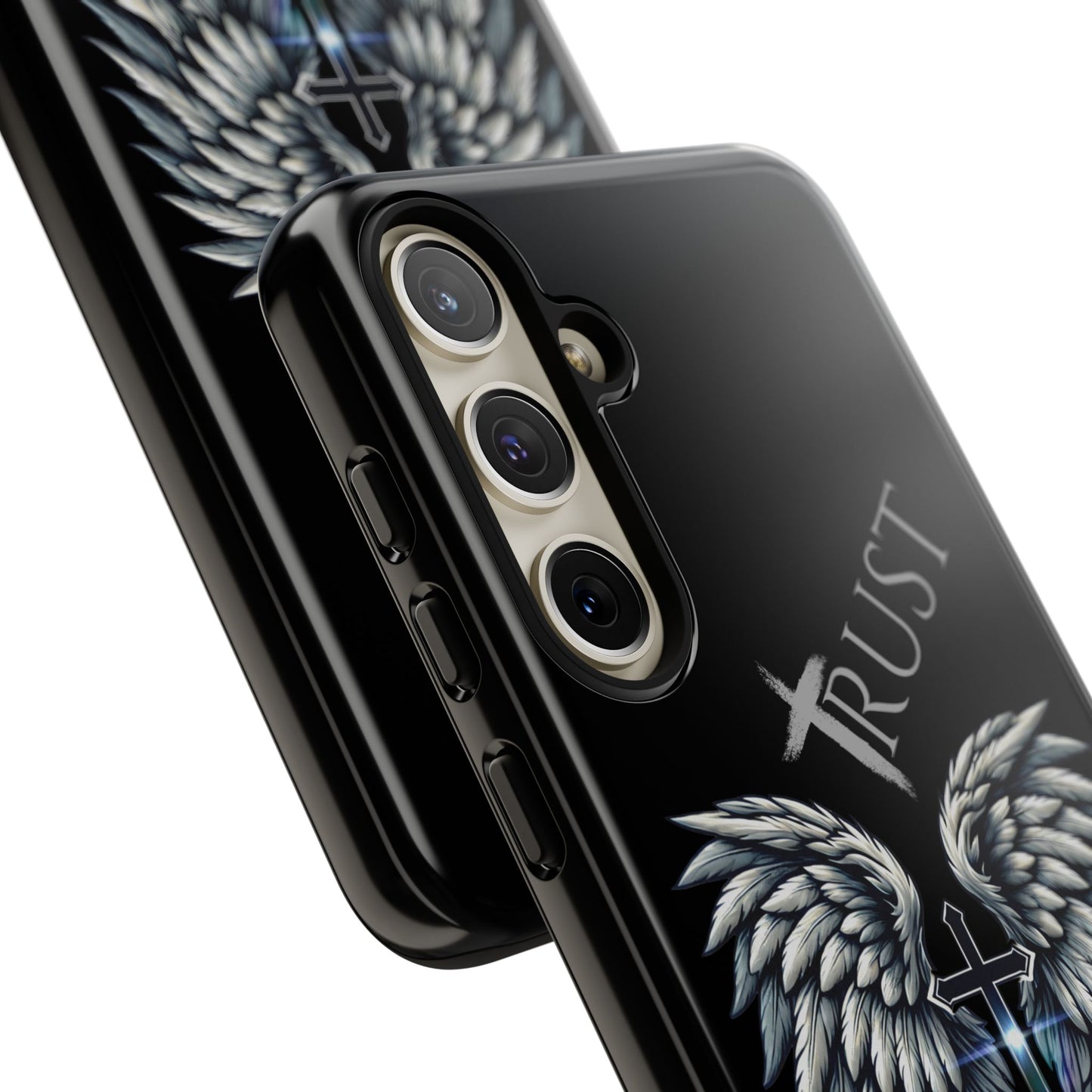 Wings Series Black Phone Case - Trust, Psalm 91:4 Design, Inspirational Gift, Christian Accessories, Spiritual Protection, Encouragement