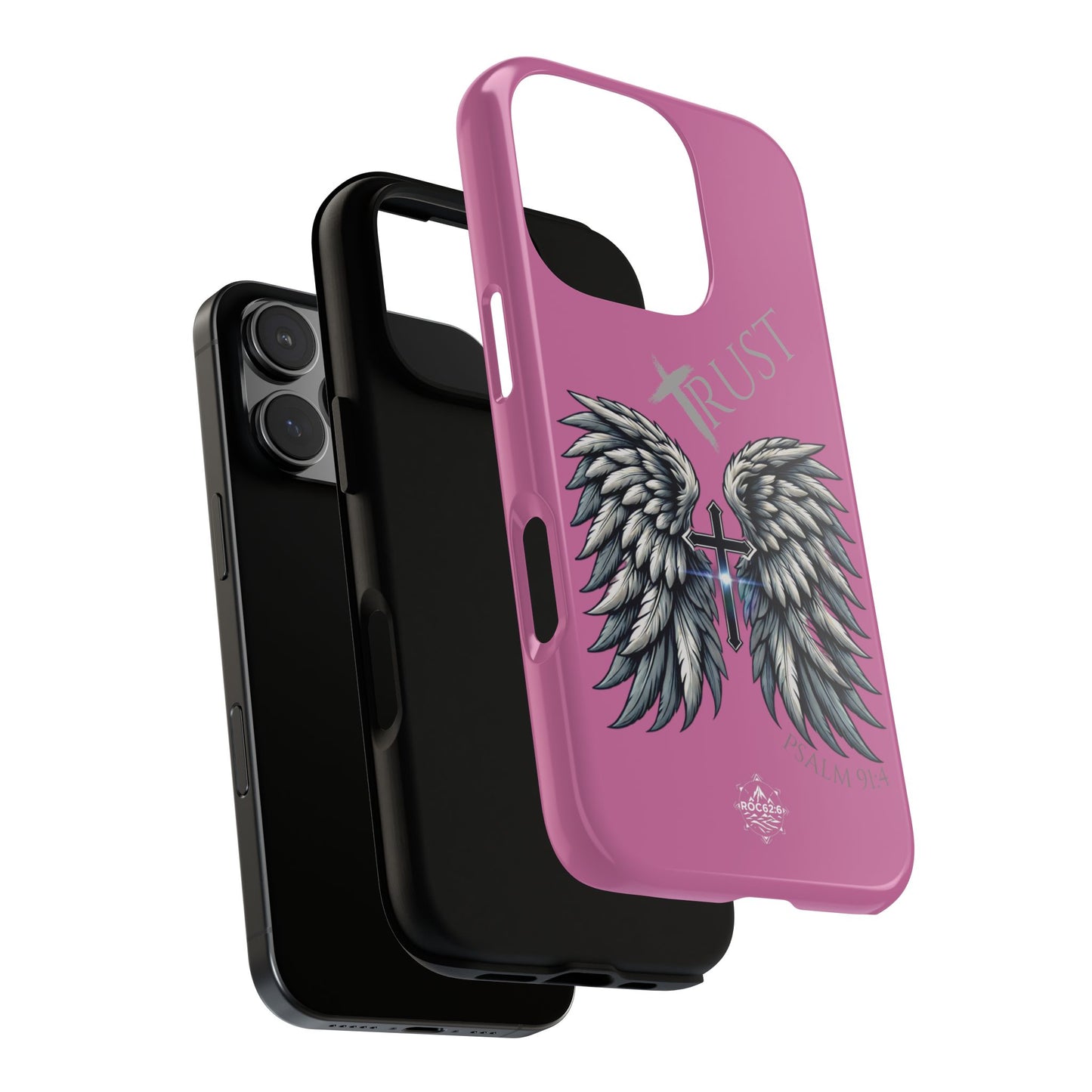 Wings Series Pink Phone Case - Trust, Psalm 91:4 Design, Inspirational Gift, Christian Accessories, Spiritual Protection, Encouragement