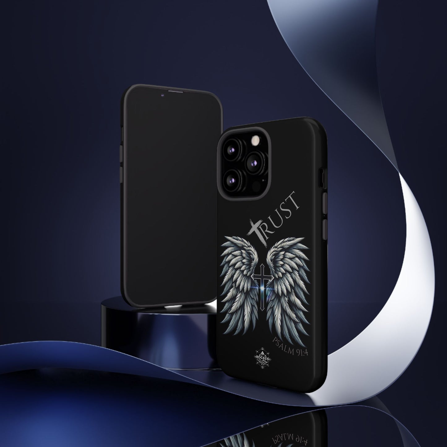 Wings Series Black Phone Case - Trust, Psalm 91:4 Design, Inspirational Gift, Christian Accessories, Spiritual Protection, Encouragement